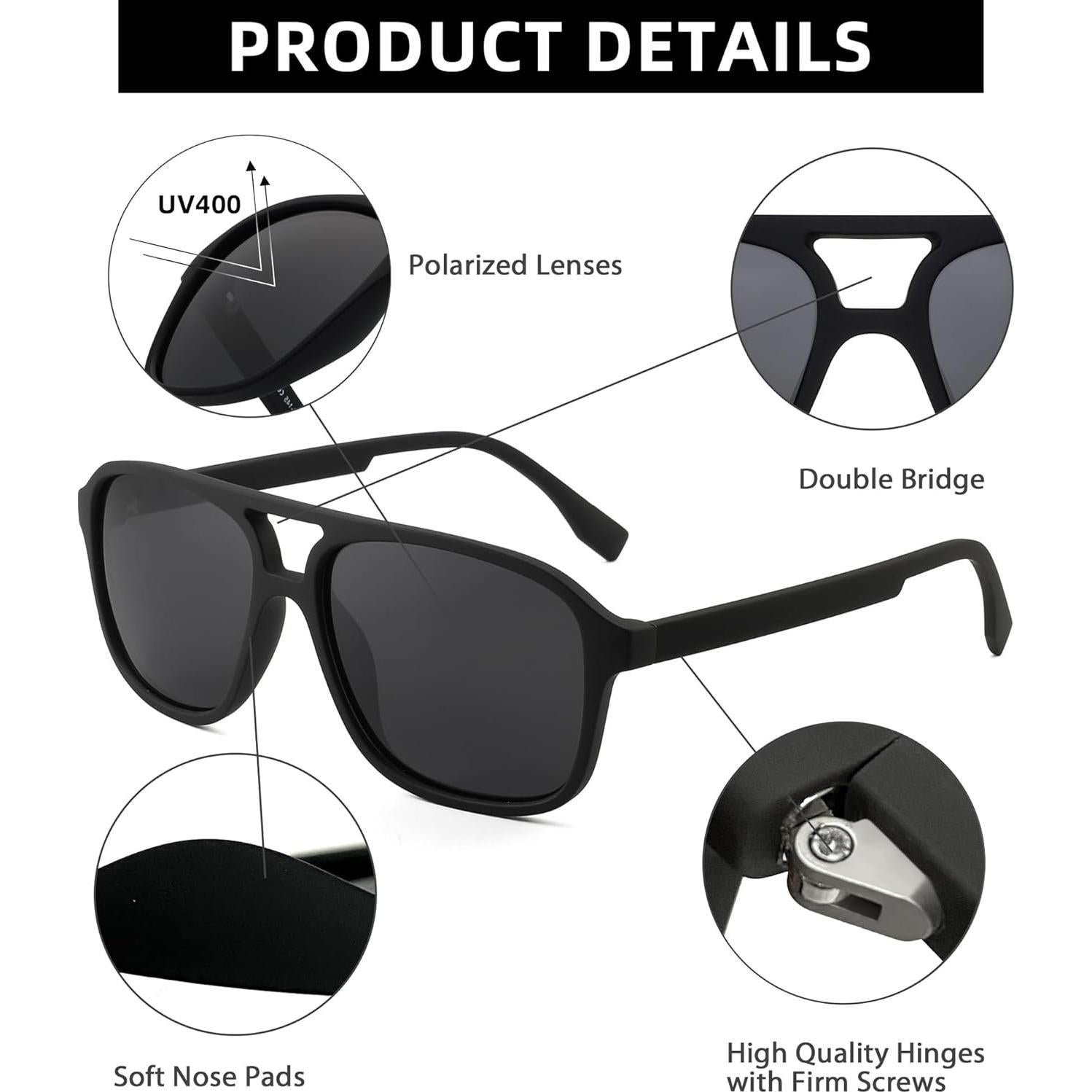 Gafas de Sol Aviador Polarizadas JIM HALO Marco Negro