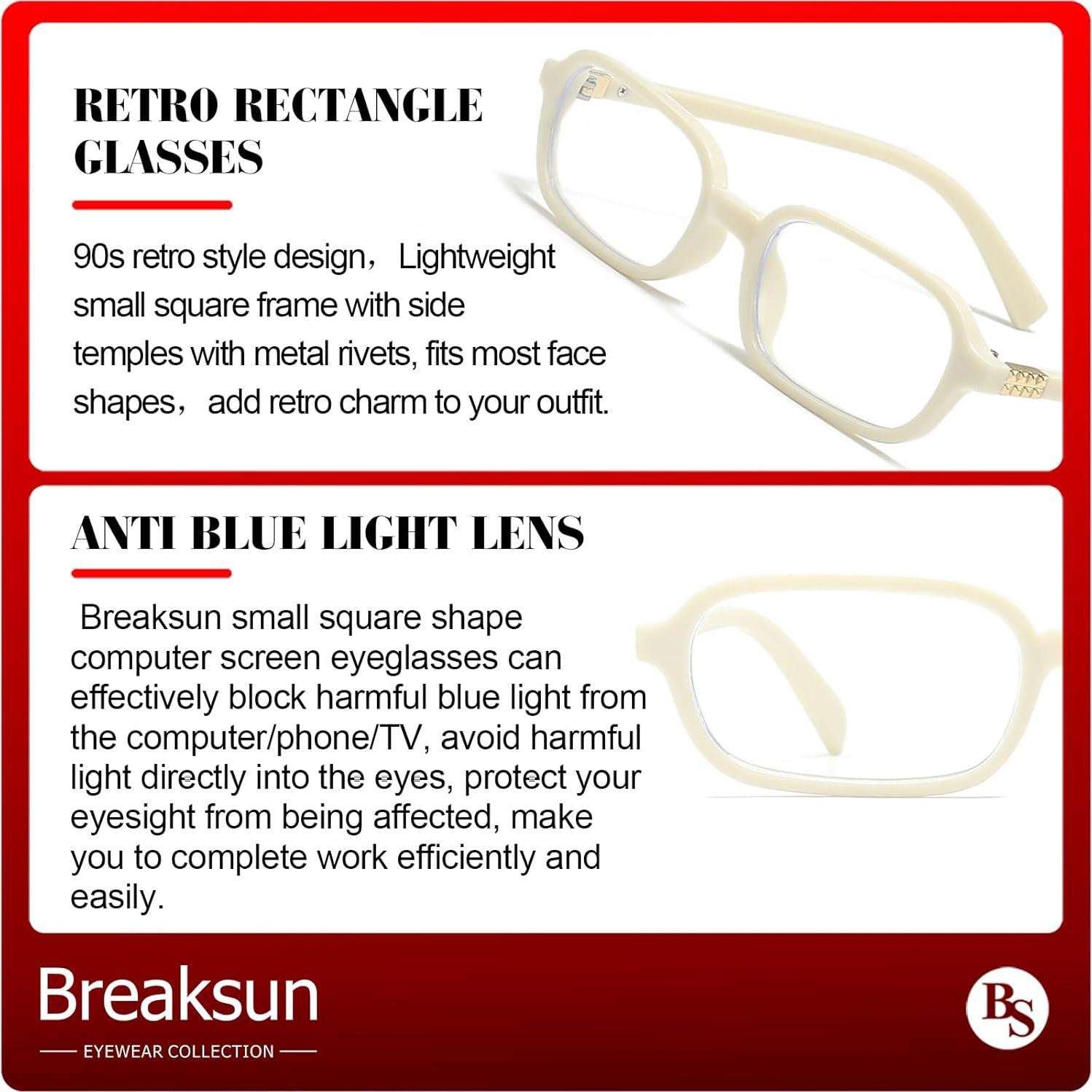 Gafas Rectangulares Retro Breaksun Bloqueo Luz Azul