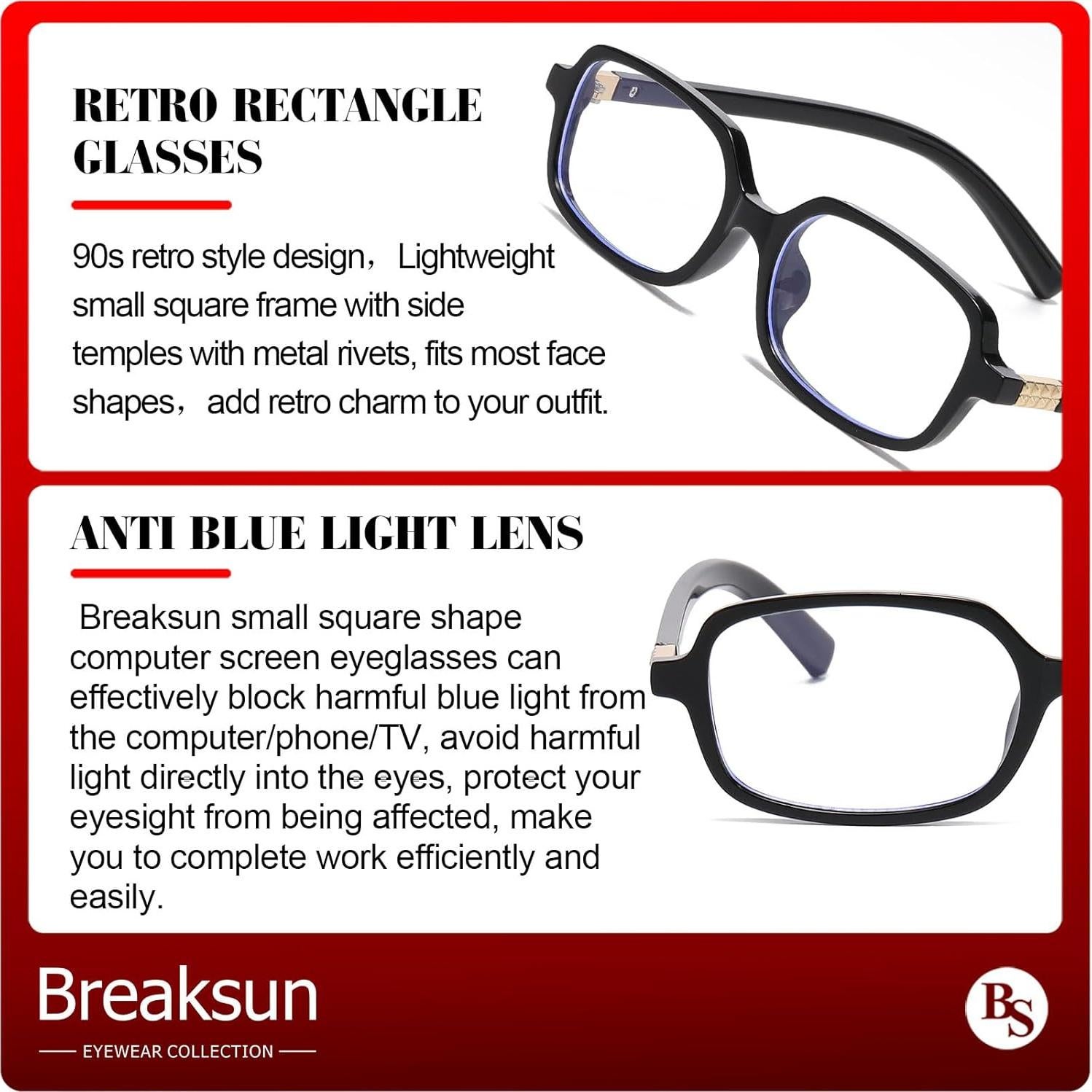 Gafas Retro Breaksun B70 Bloqueo Luz Azul 60mm Doble Color