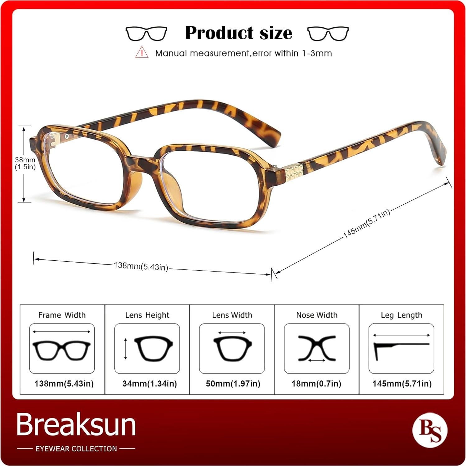 Gafas Rectangulares Retro Breaksun Leopardo 60mm Bloqueo Luz Azul