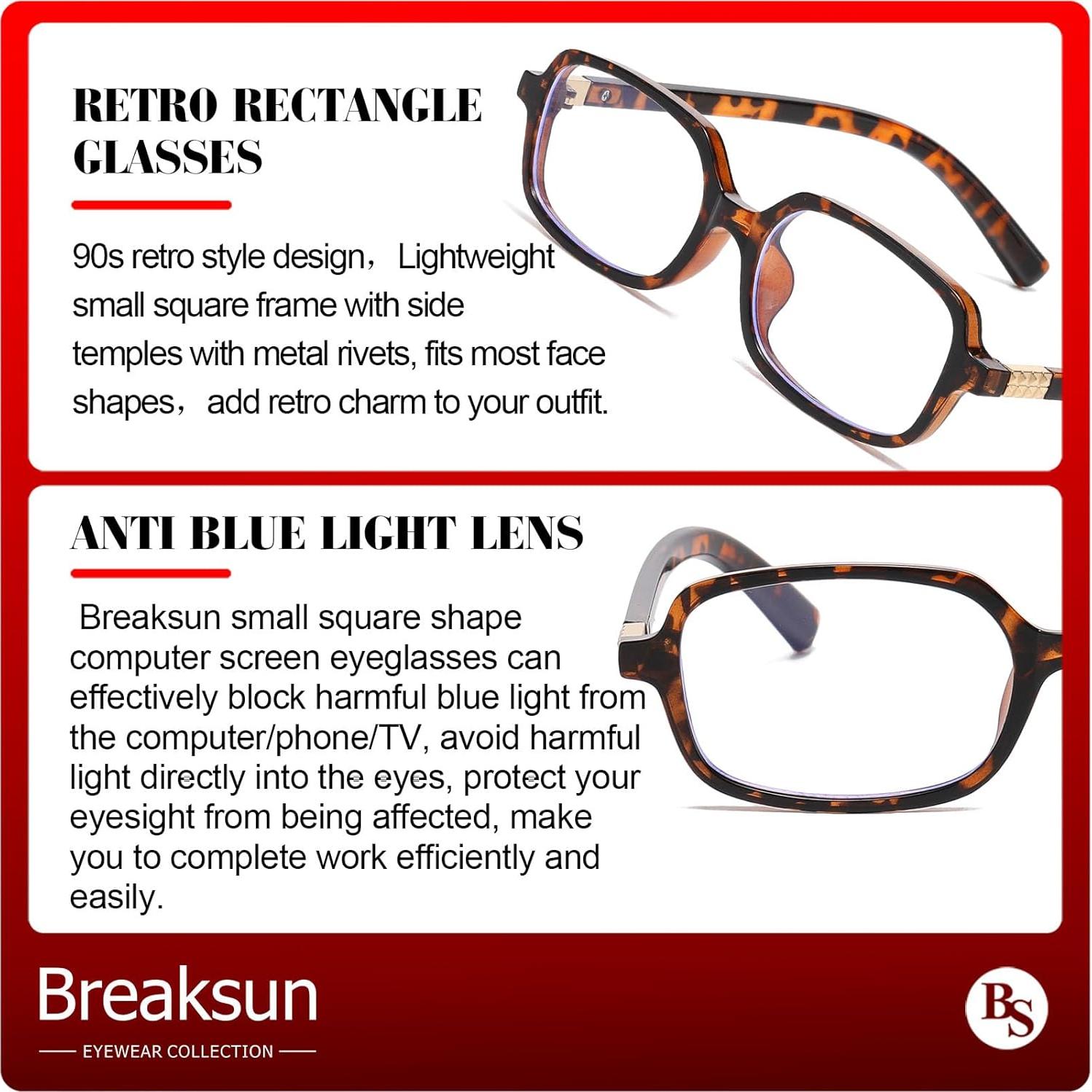 Gafas Rectangulares Retro Breaksun B70 Bloqueo Luz Azul