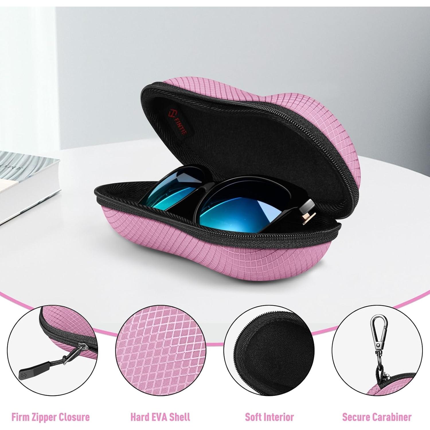 Funda Dura Fintie para Gafas Deportivas Rosa con Mosquetón