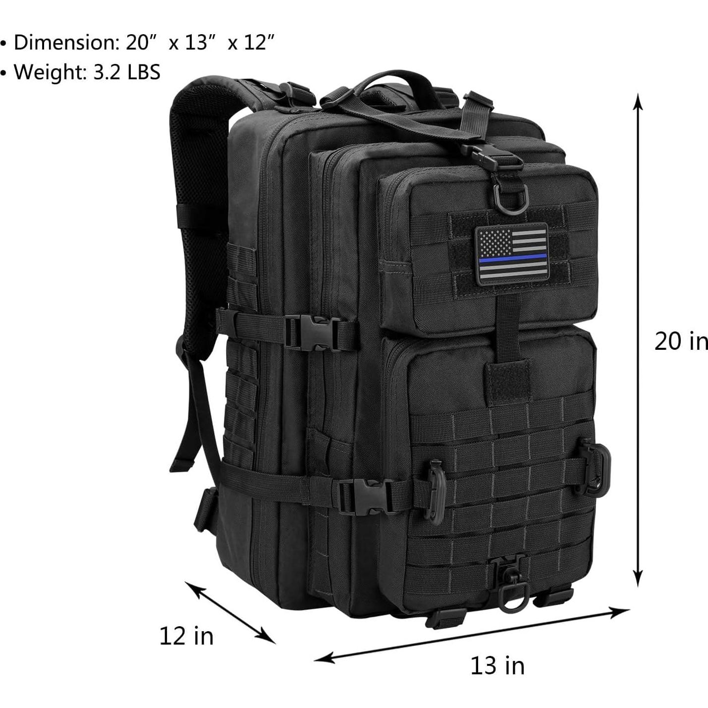 Mochila Táctica Militar MOLLE 40L Negra para Camping