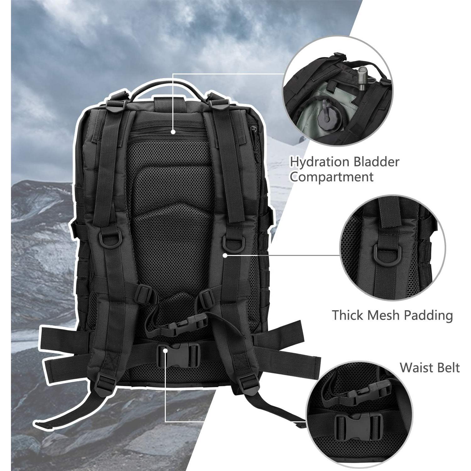 Mochila Táctica Militar MOLLE 40L Negra para Camping