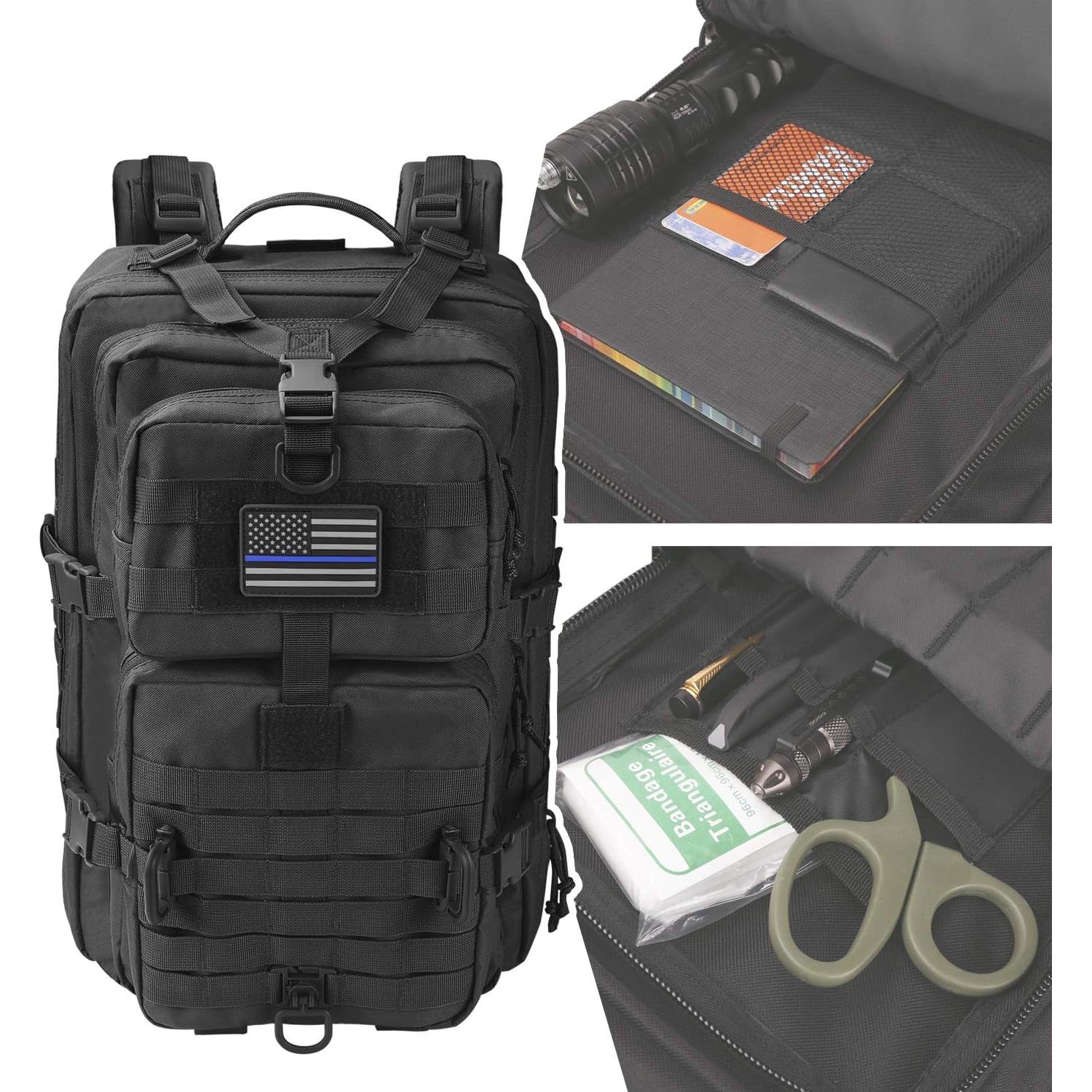 Mochila Táctica Militar MOLLE 40L Negra para Camping