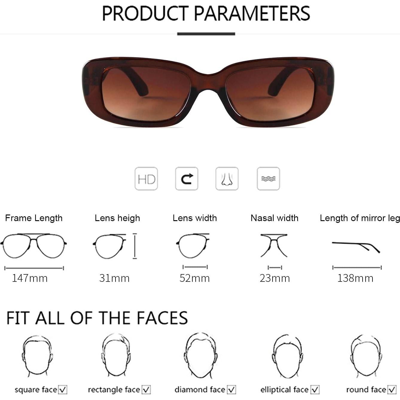 Gafas de sol rectangulares ADE WU unisex retro 90s UV400