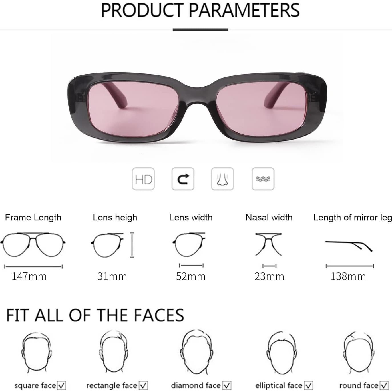 Gafas de sol rectangulares ADE WU unisex retro 90s UV400