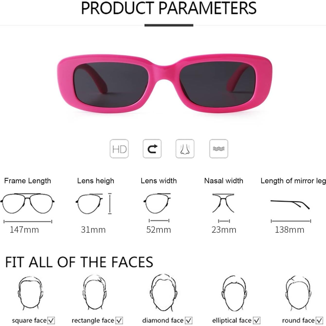 Gafas de sol rectangulares ADE WU unisex retro 90s UV400