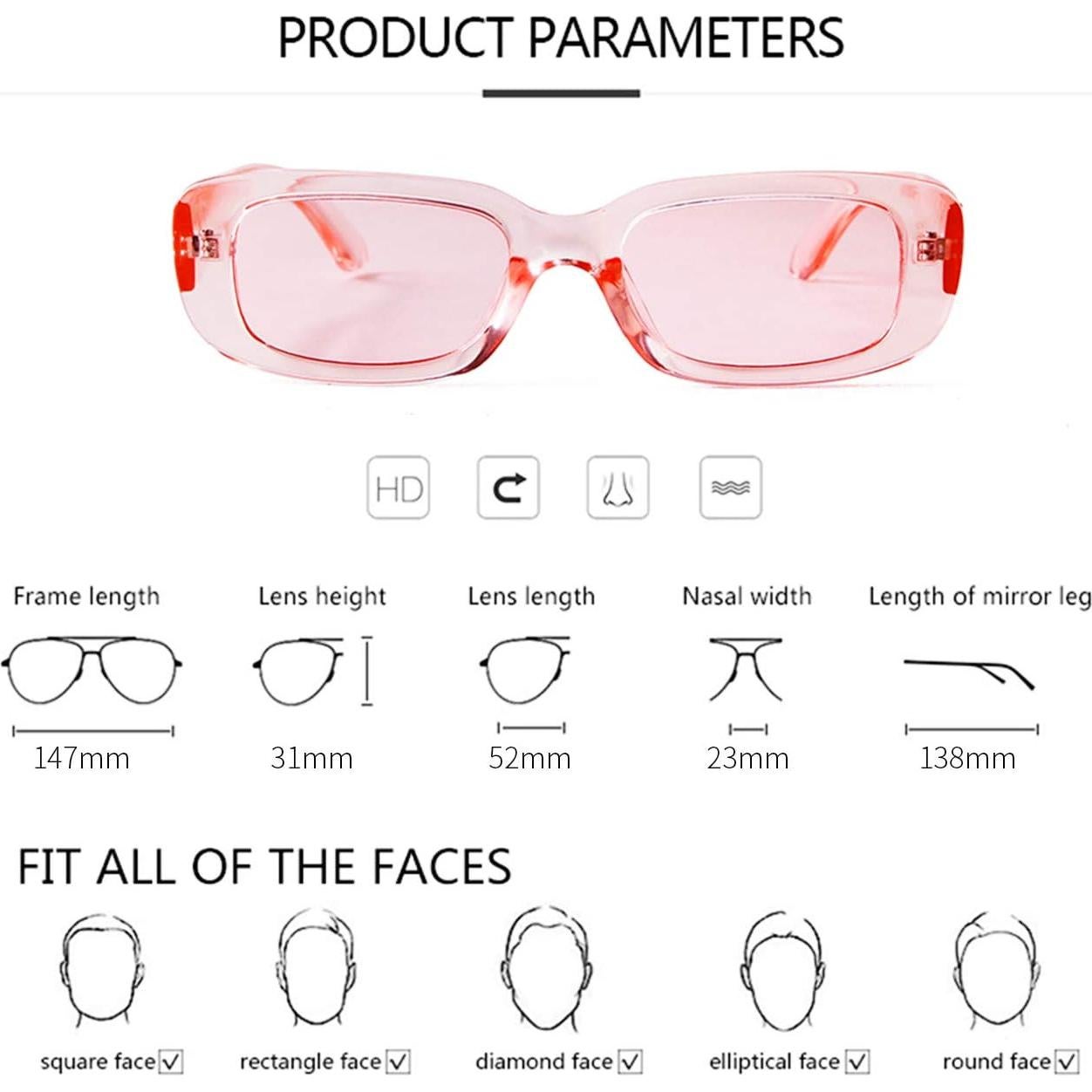 Gafas de Sol Rectangulares ADE WU Unisex Retro 90s