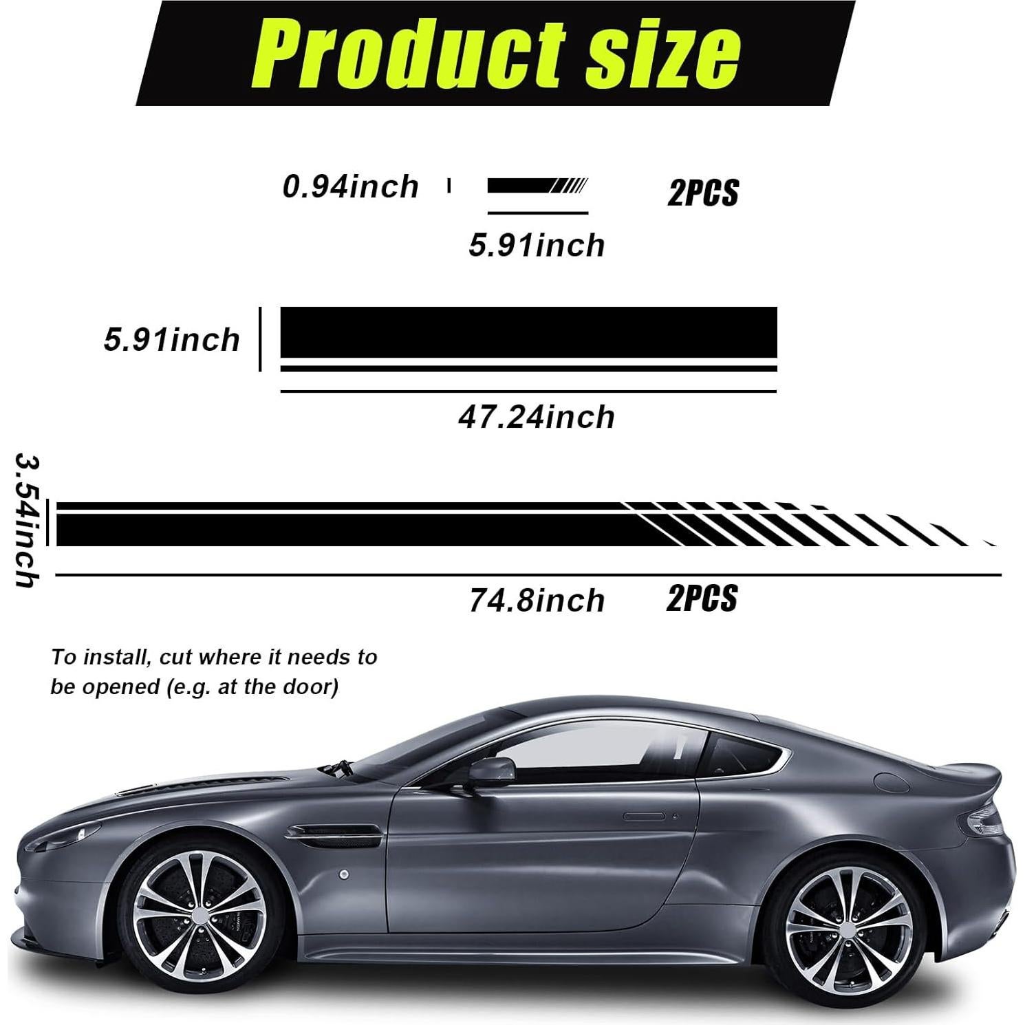 Calcomanías de Raya para Capó de Auto Dickno 5 Piezas Negro