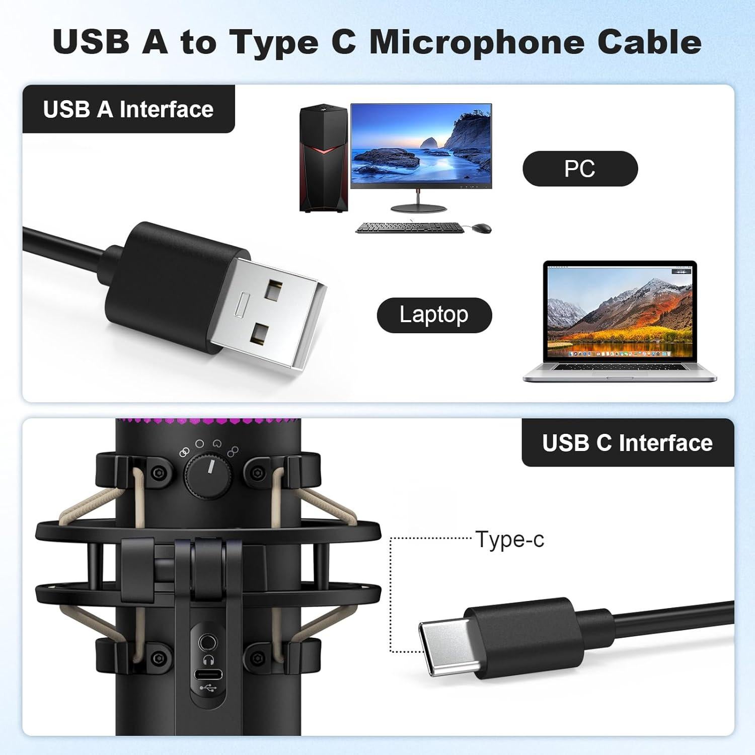Cable USB C de Reemplazo Arzweyk 1.52m para Micrófonos