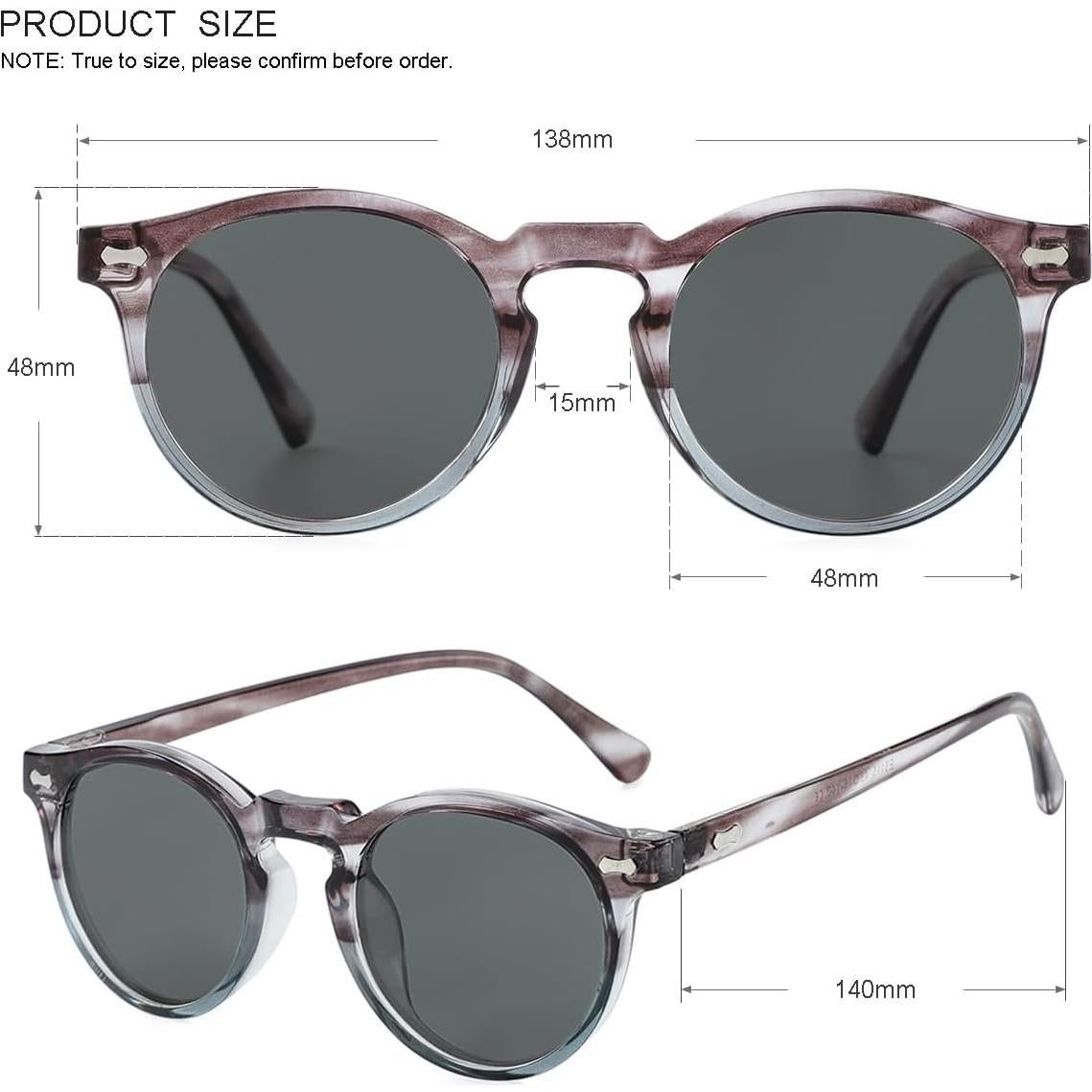 Gleyemor Gafas de Sol Polarizadas UV400 Redondas 48mm