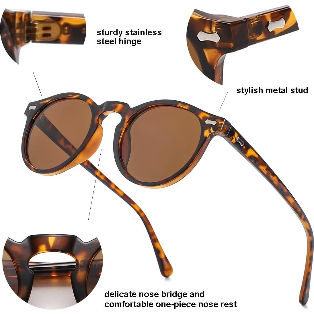 Gleyemor Gafas de Sol Polarizadas UV400 Redondas Unisex