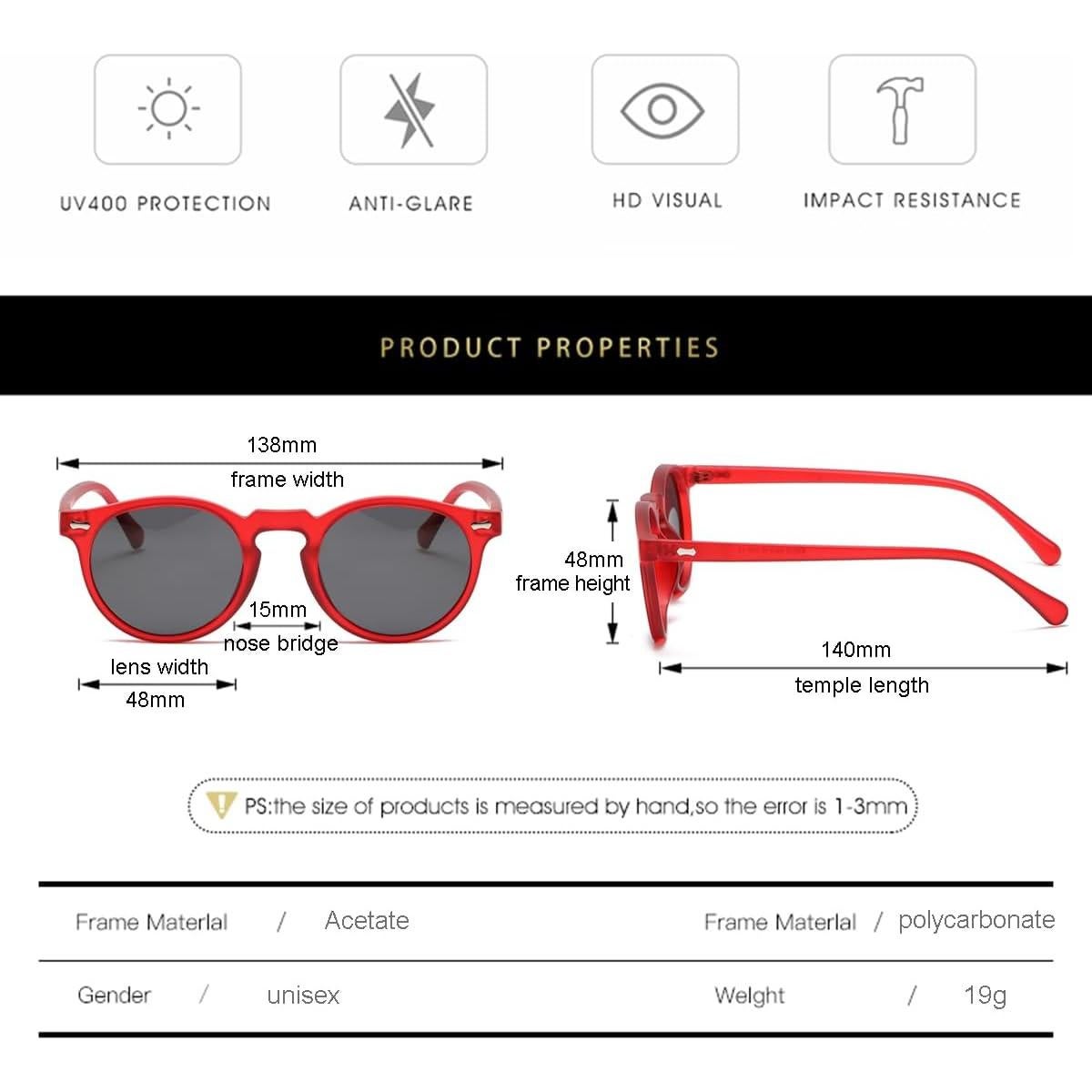 Gleyemor Gafas de Sol Polarizadas Redondas UV400 Unisex