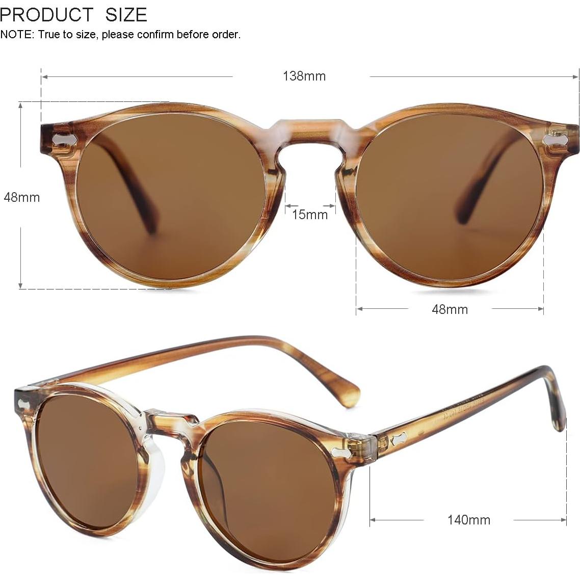 Gleyemor Gafas de Sol Polarizadas UV400 Redondas 48mm