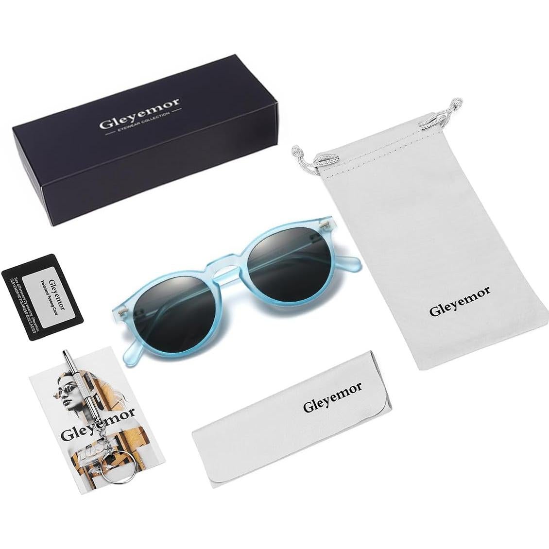 Gleyemor Gafas de Sol Polarizadas UV400 Redondas Azul