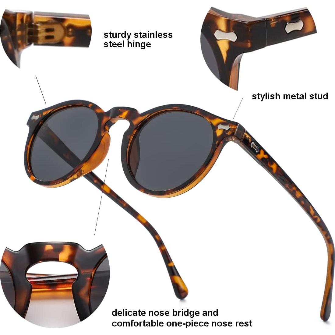 Gleyemor Gafas de Sol Polarizadas UV400 Redondas Unisex