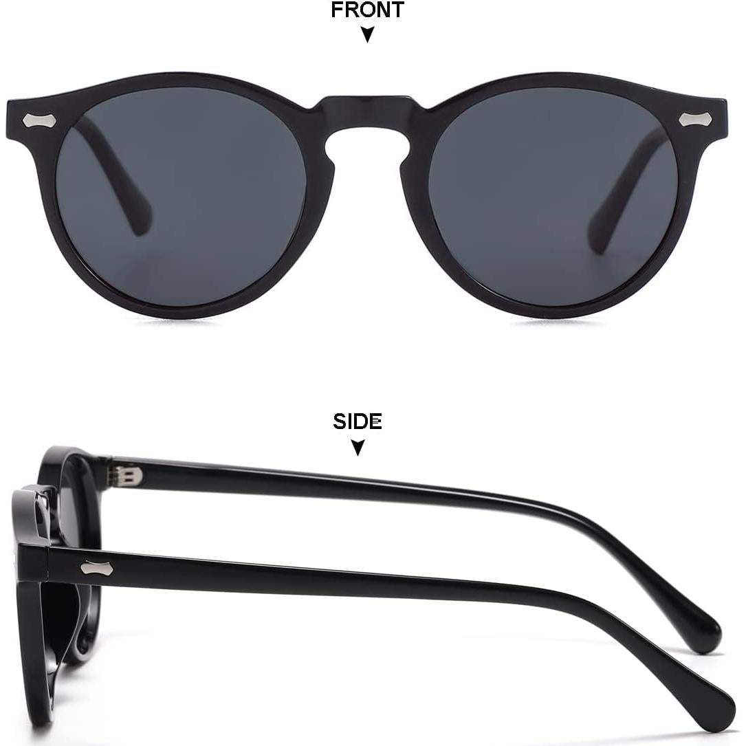 Gleyemor Gafas de Sol Polarizadas Redondas UV400 Marco Negro