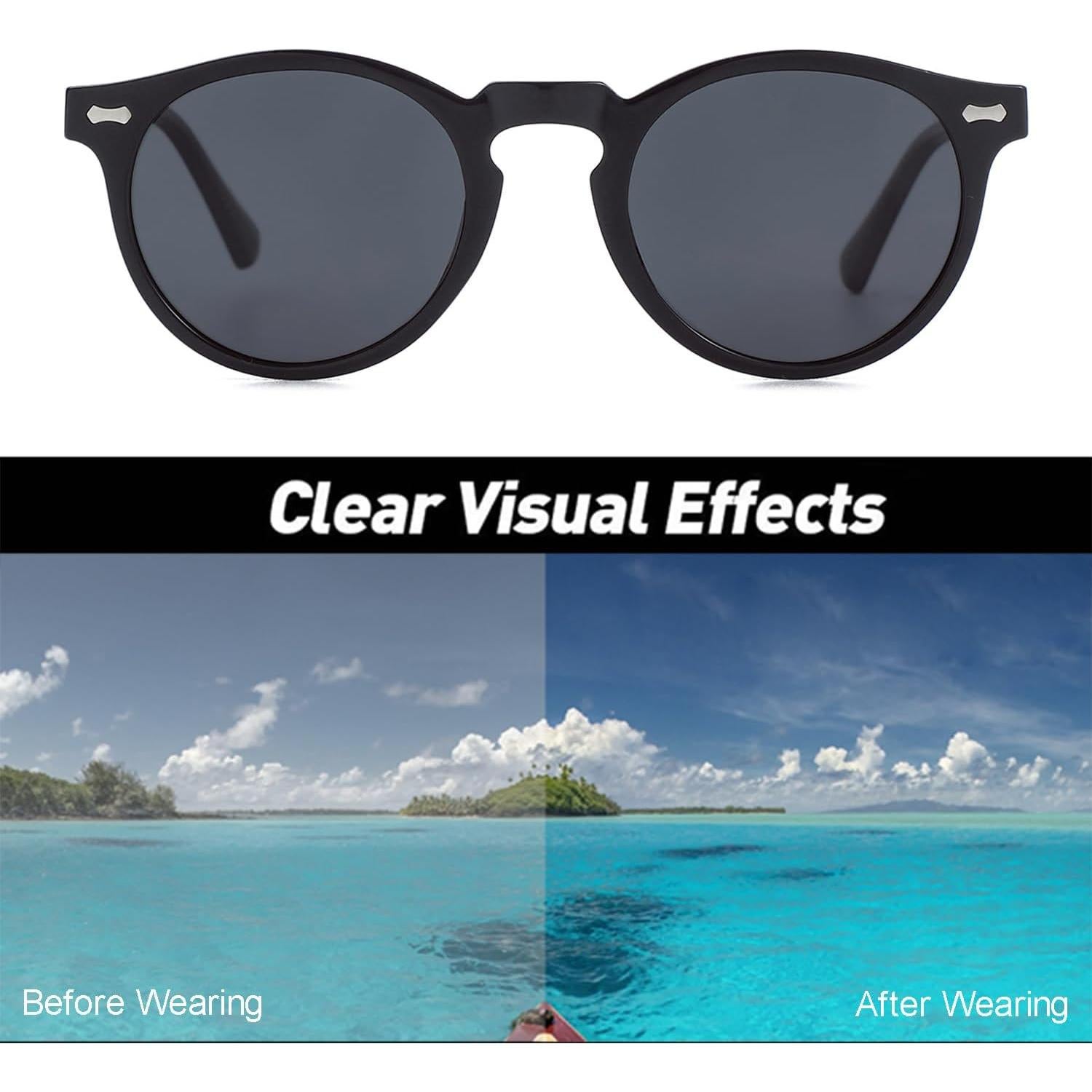 Gleyemor Gafas de Sol Polarizadas Redondas UV400 Marco Negro