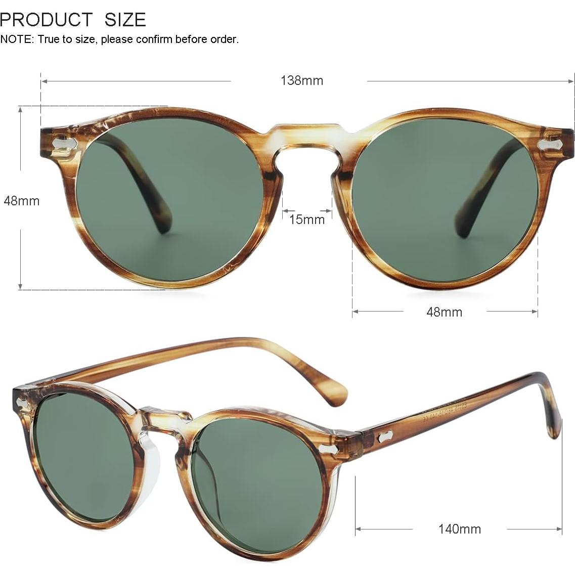 Gleyemor Gafas de Sol Polarizadas Redondas UV400 Unisex