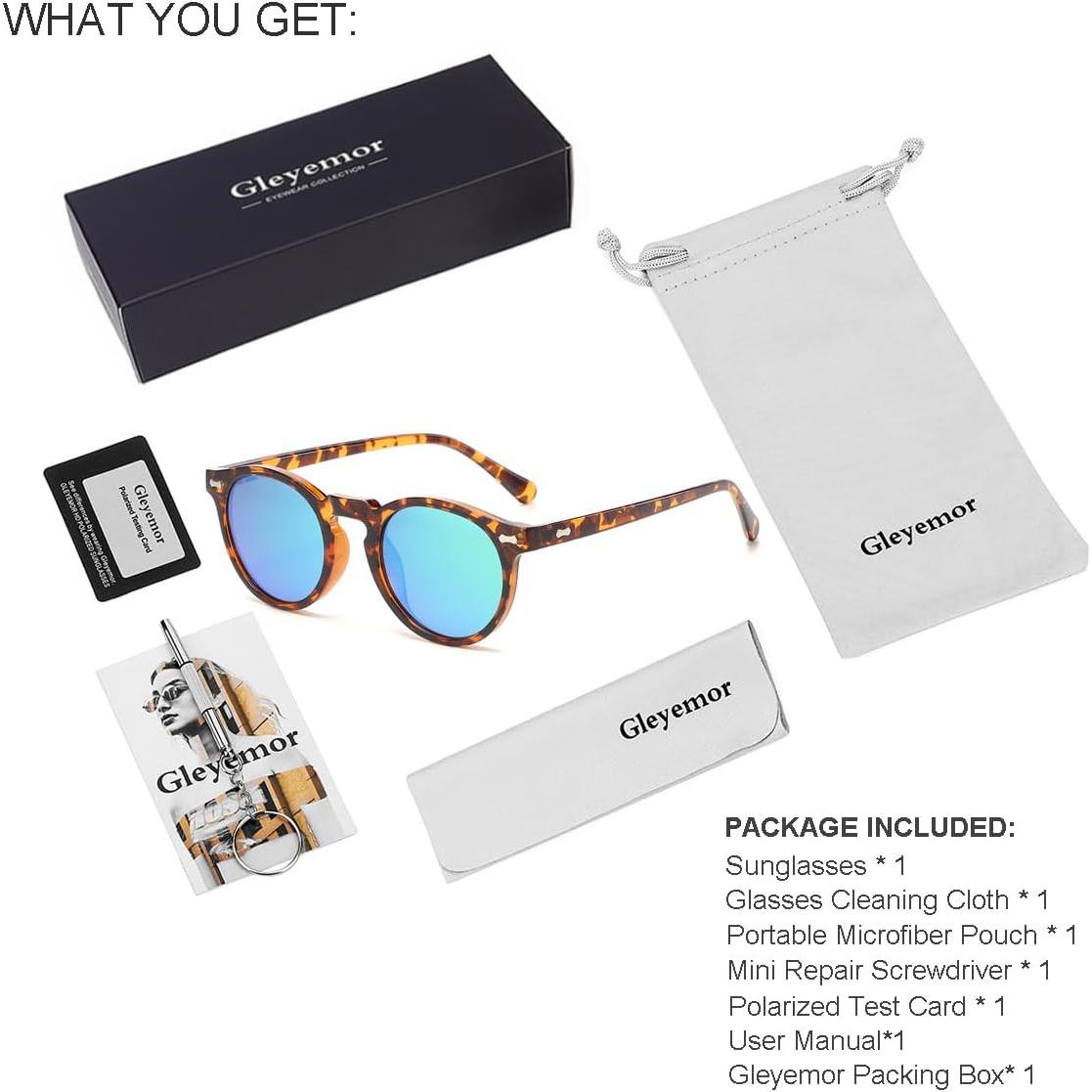 Gleyemor Gafas de Sol Polarizadas UV400 Redondas 48mm