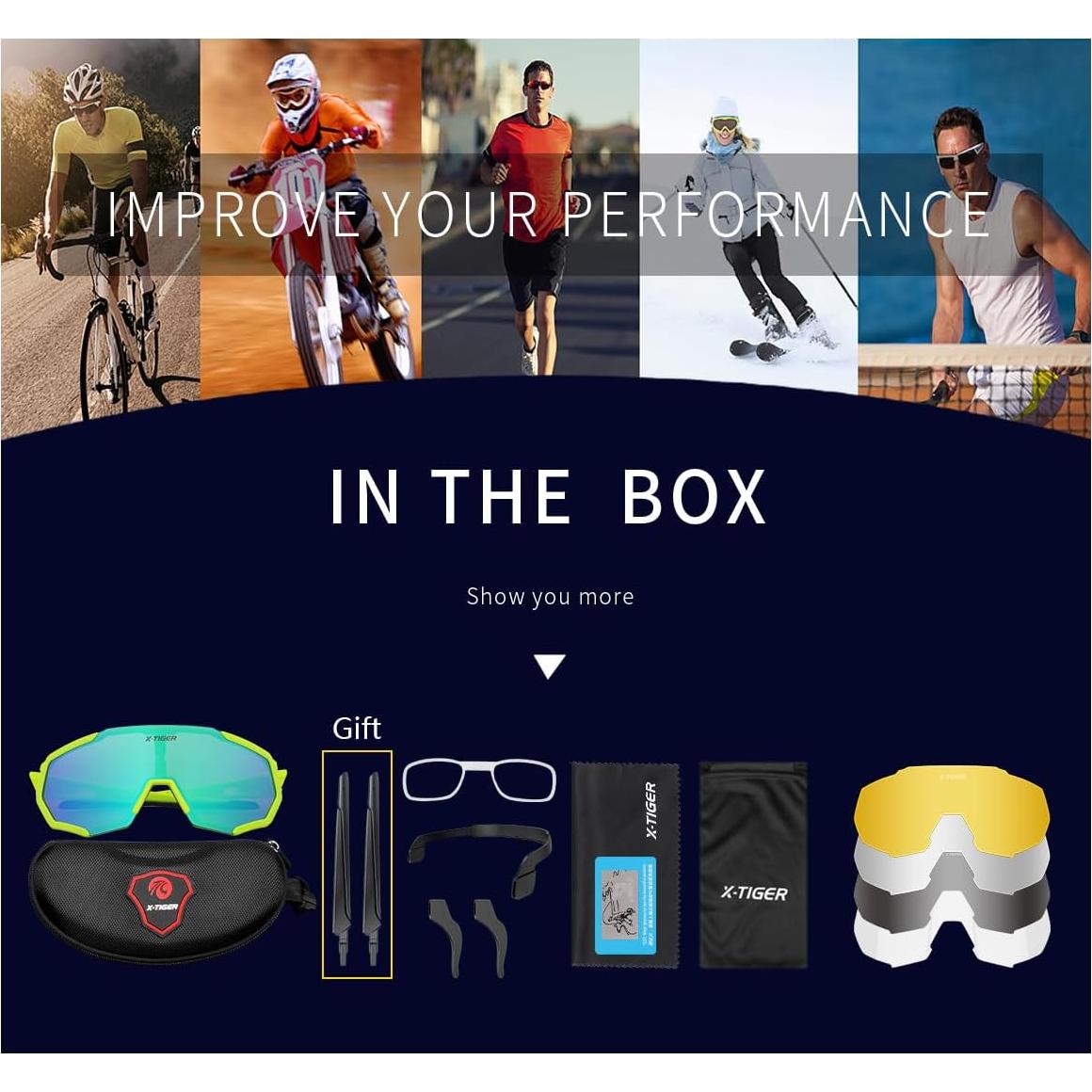 Gafas de Sol Deportivas X-TIGER con 5 Lentes Intercambiables