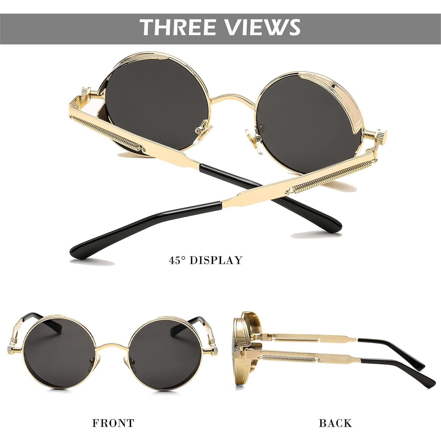 Gafas de sol redondas steampunk HJSUN10 con lentes HD