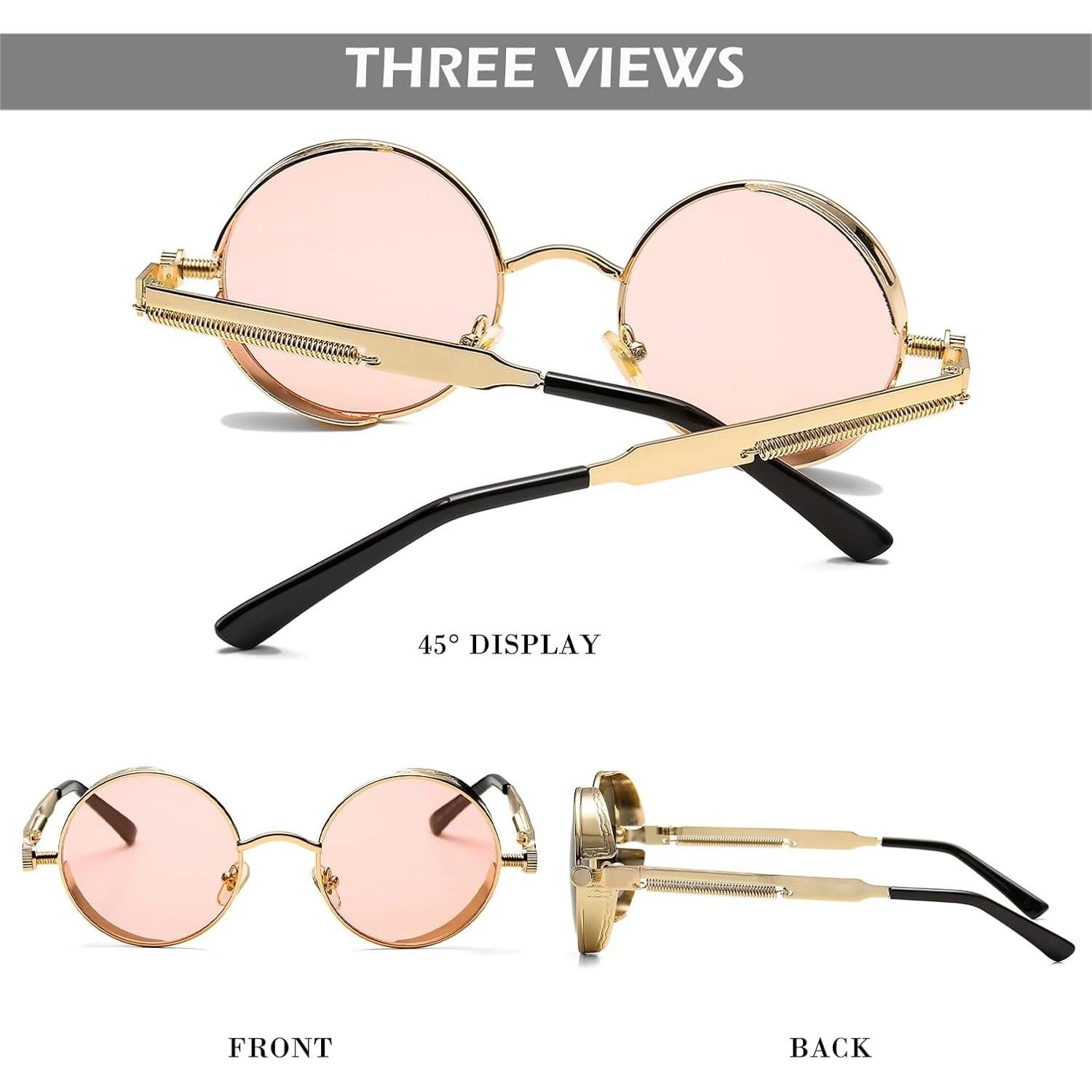 Gafas de sol redondas steampunk HJSUN10 con lentes HD