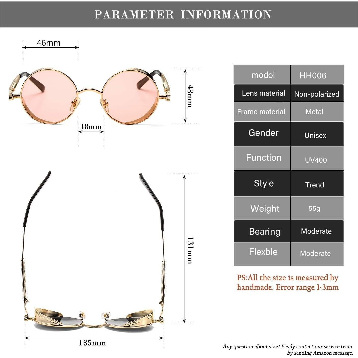 Gafas de sol redondas steampunk HJSUN10 con lentes HD