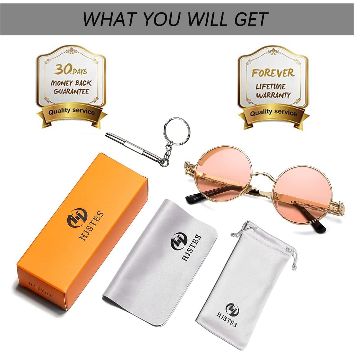 Gafas de sol redondas steampunk HJSUN10 con lentes HD