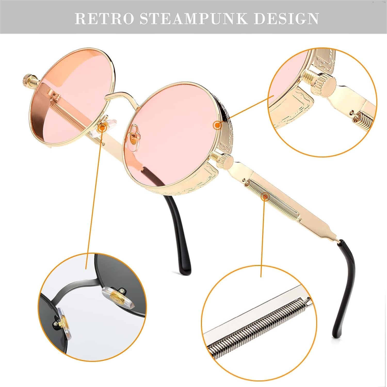 Gafas de sol redondas steampunk HJSUN10 con lentes HD