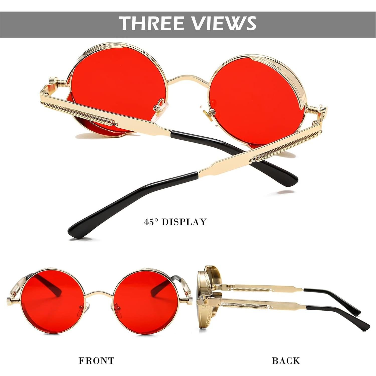 Gafas de sol steampunk HJSUN10 rojas 46mm unisex