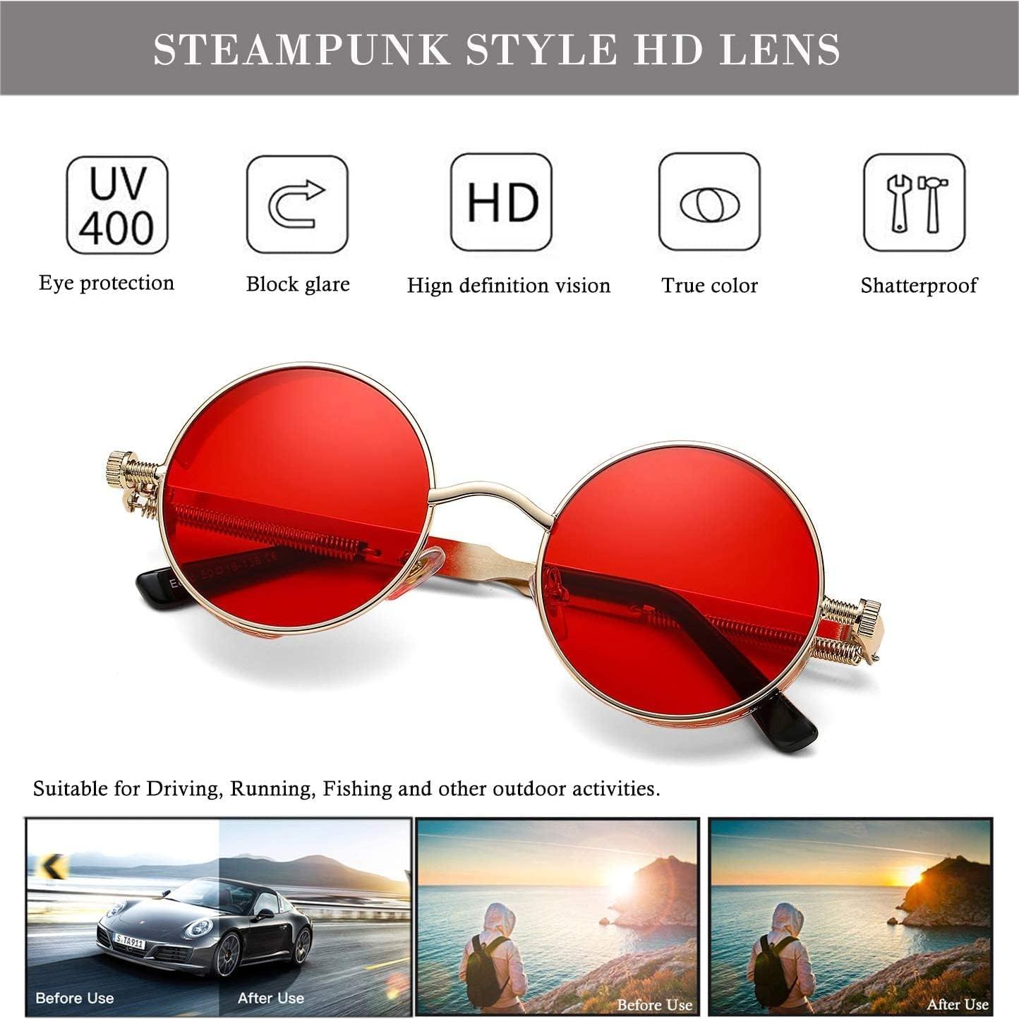 Gafas de sol steampunk HJSUN10 rojas 46mm unisex