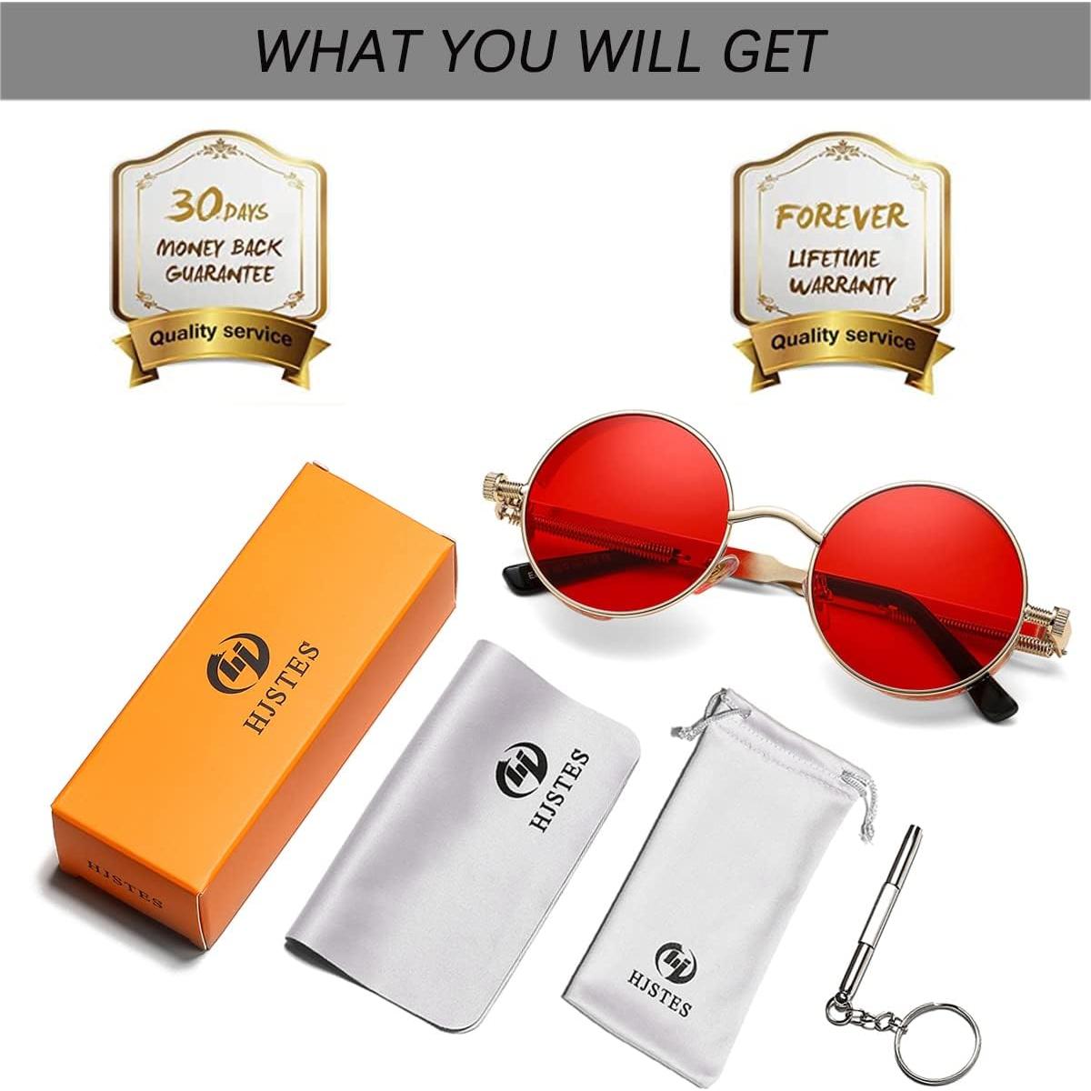 Gafas de sol steampunk HJSUN10 rojas 46mm unisex