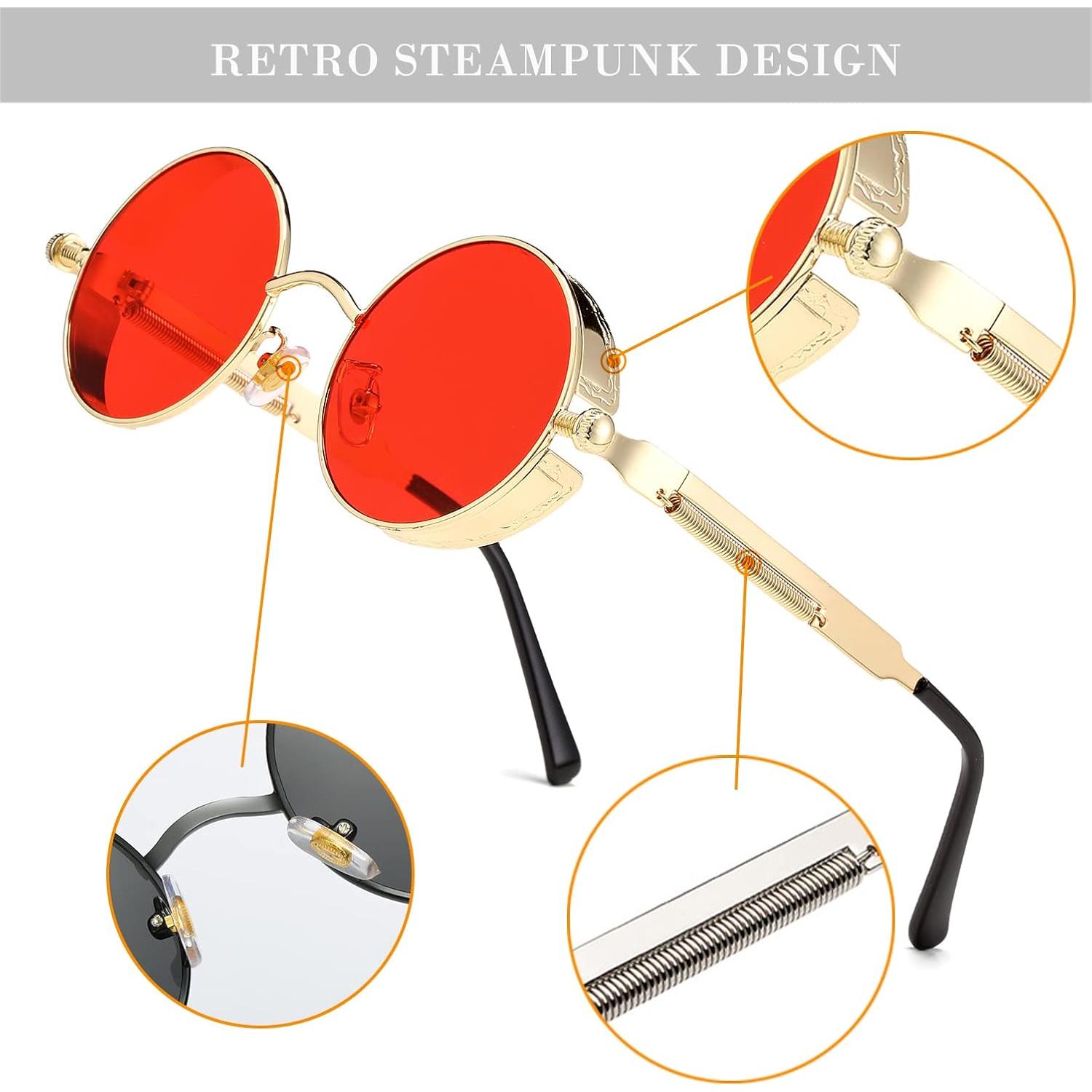 Gafas de sol steampunk HJSUN10 rojas 46mm unisex