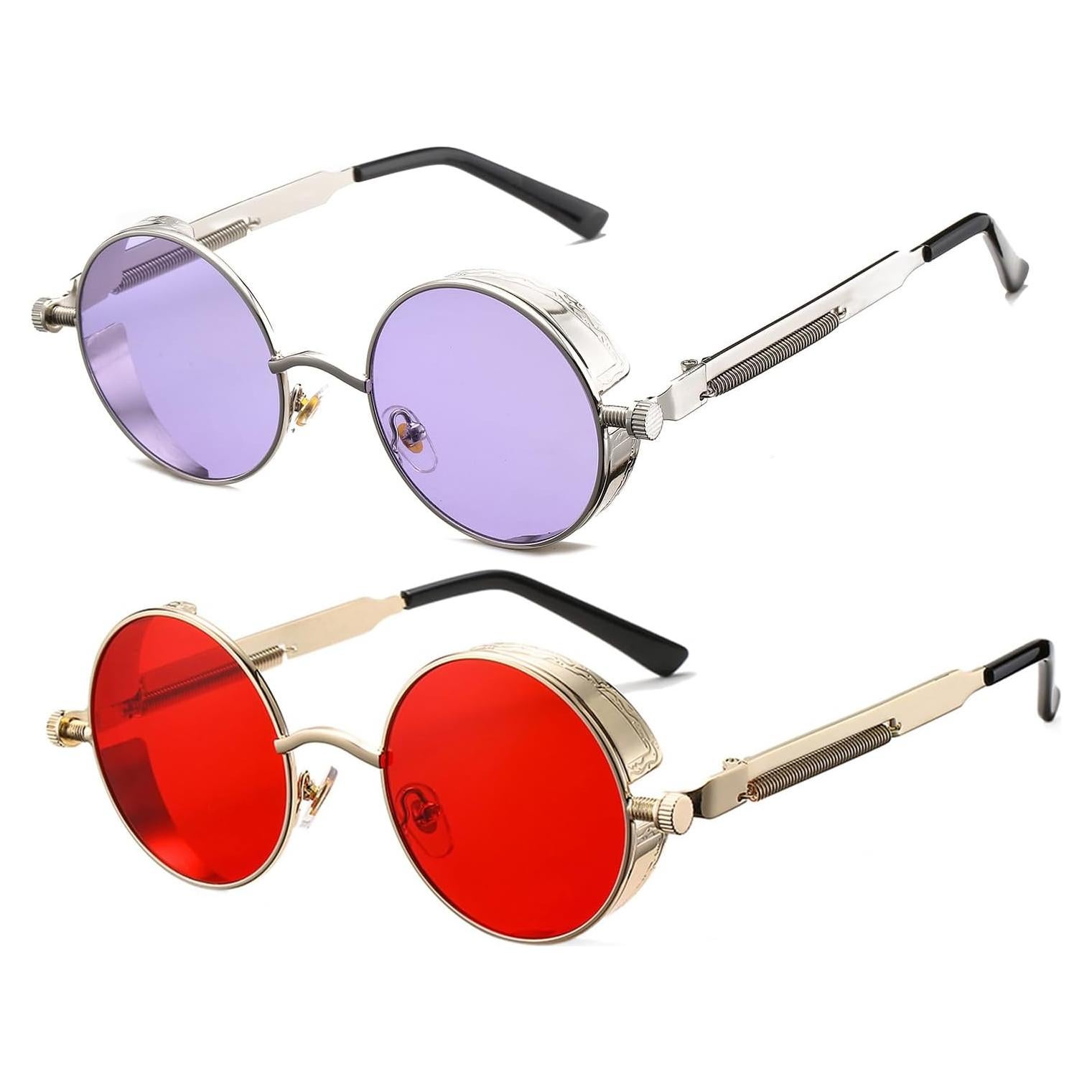 Gafas de sol redondas steampunk HJSUN10 con lentes UV400