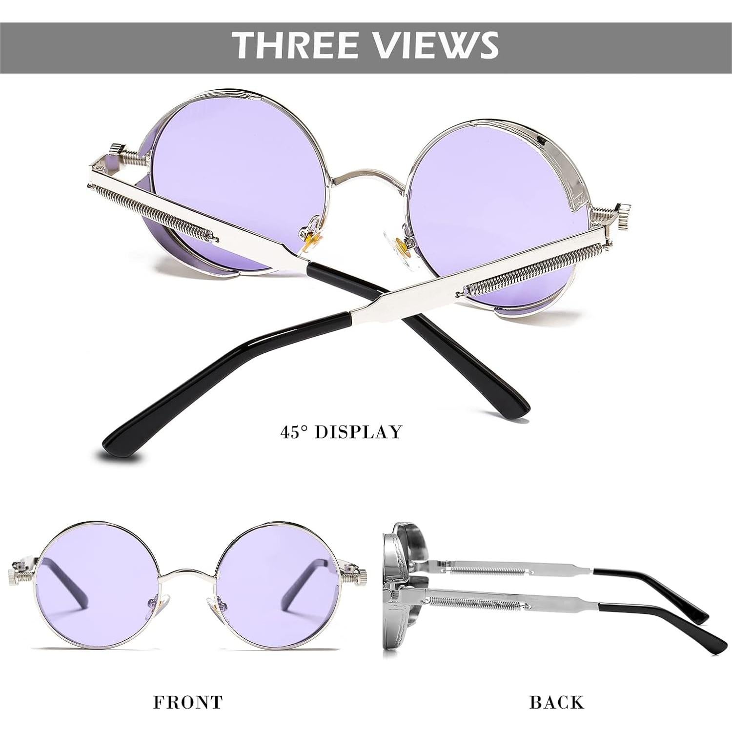 Gafas de sol redondas steampunk HJSUN10 con lentes UV400