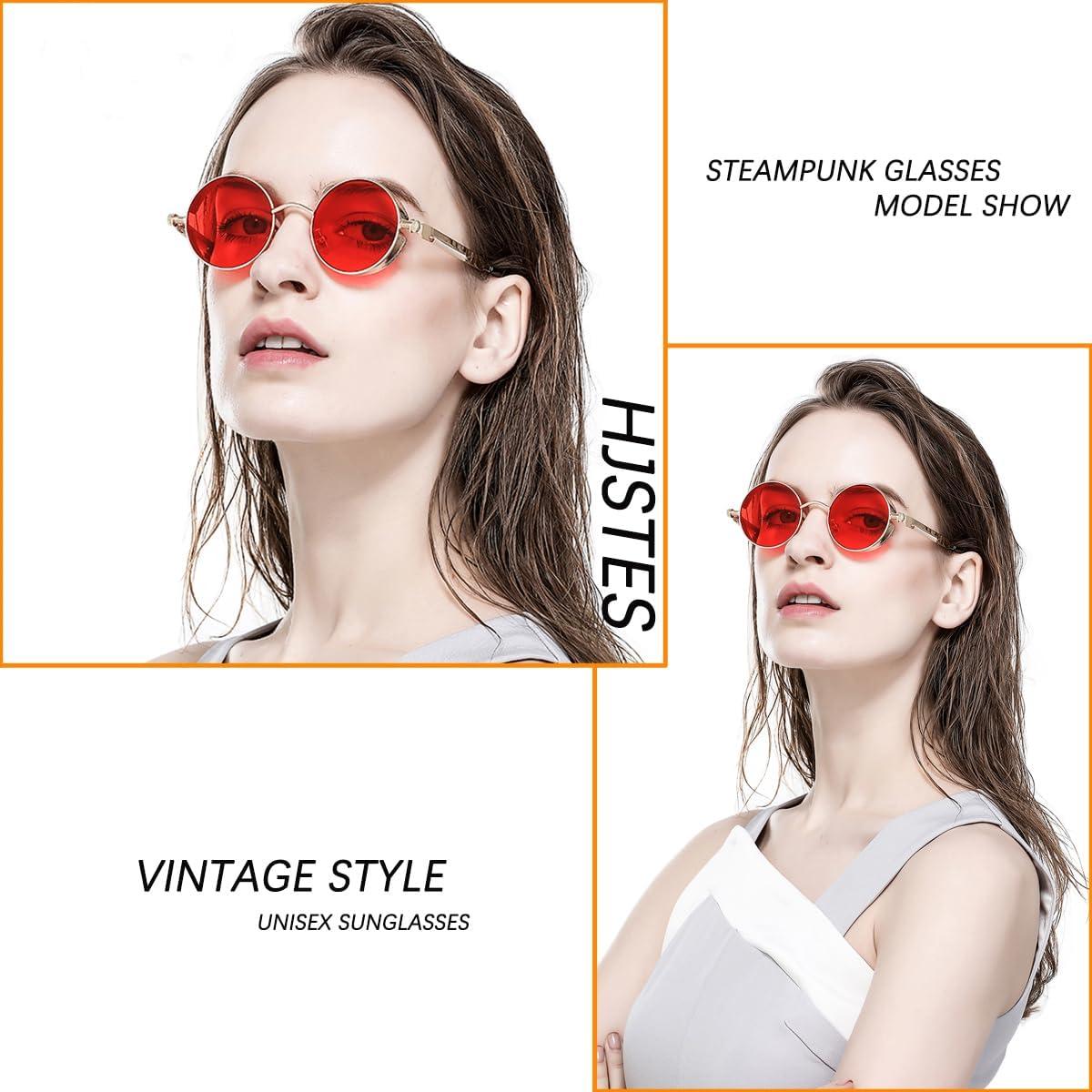 Gafas de sol redondas steampunk HJSUN10 con lentes UV400