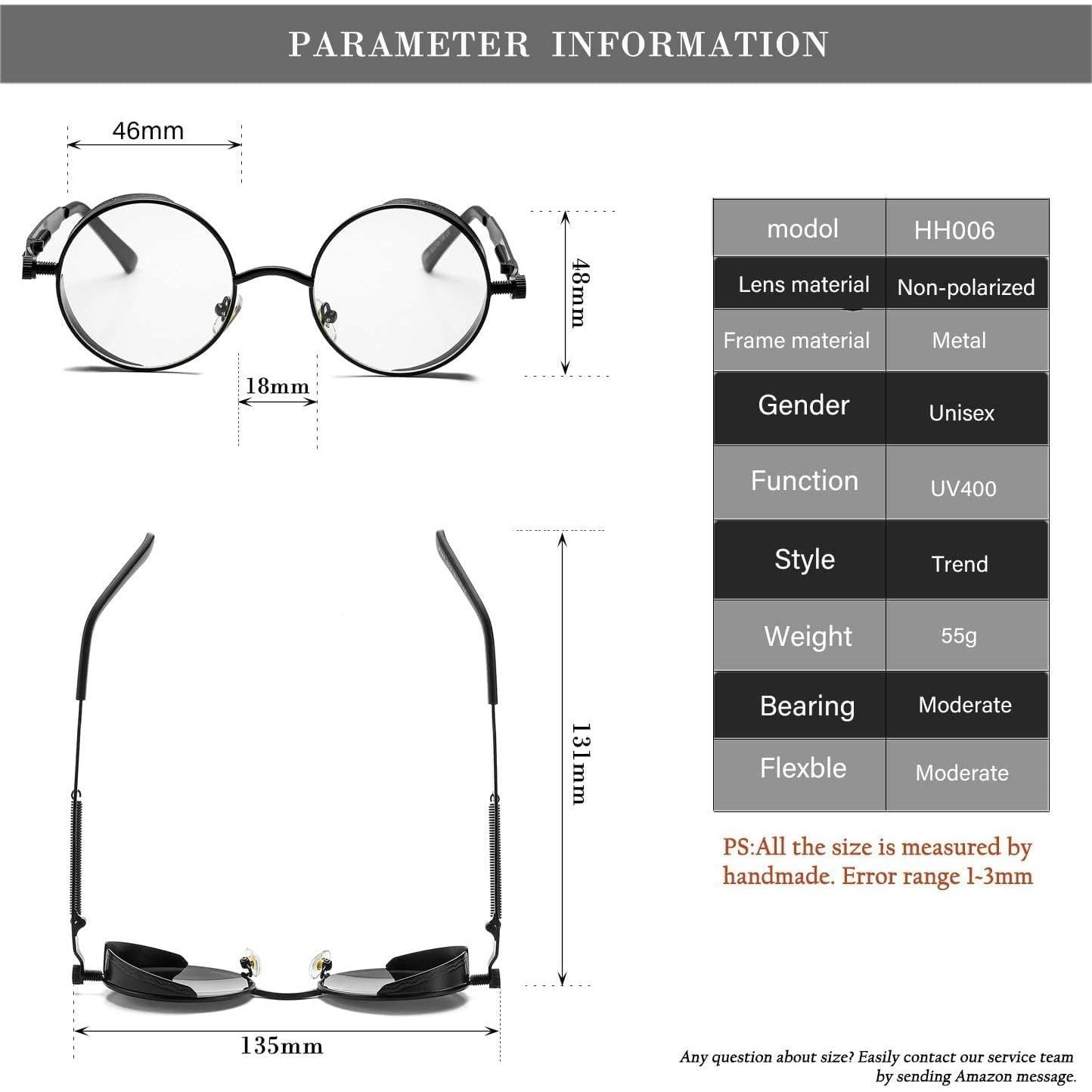 Gafas de sol redondas steampunk HJSUN10 con lentes HD