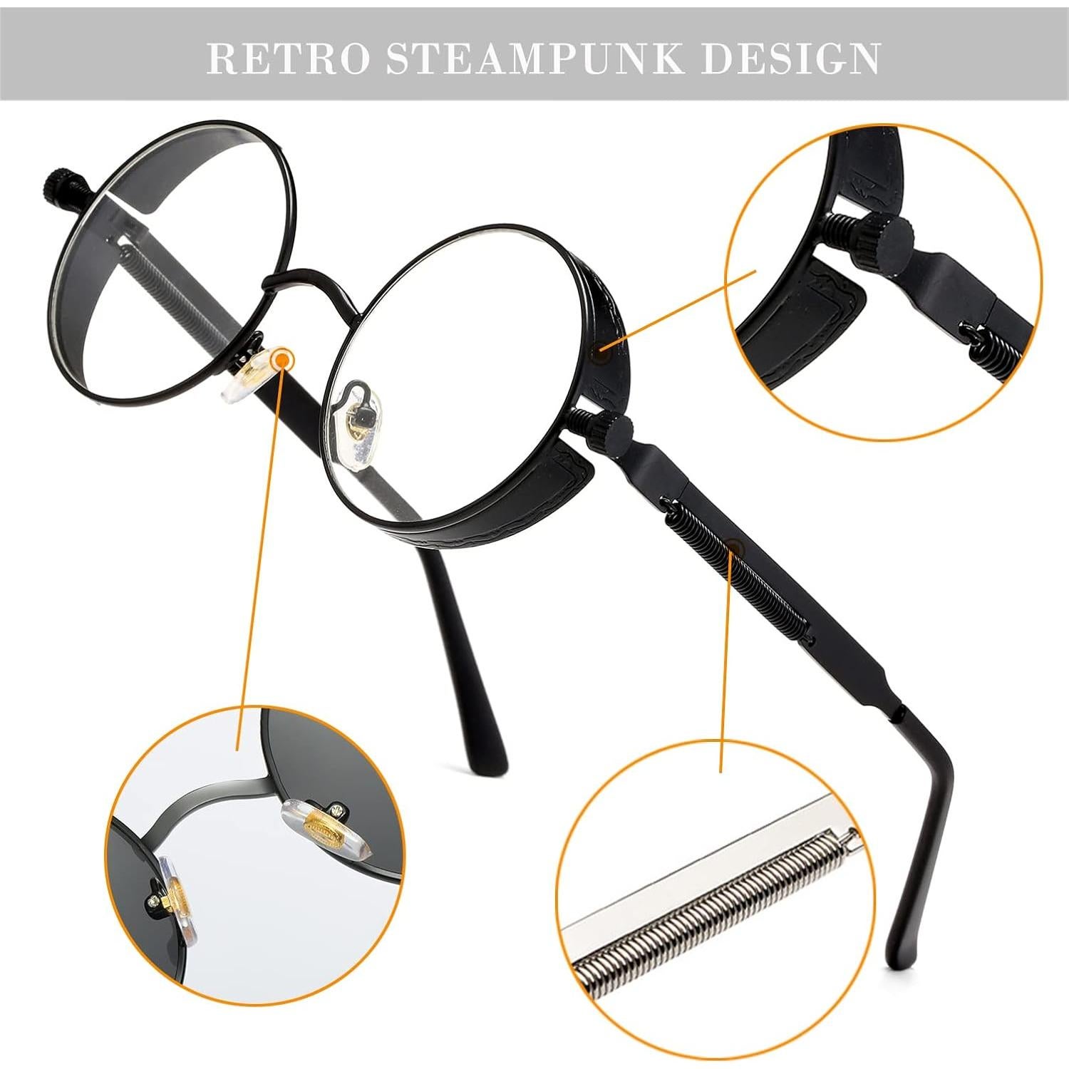 Gafas de sol redondas steampunk HJSUN10 con lentes HD