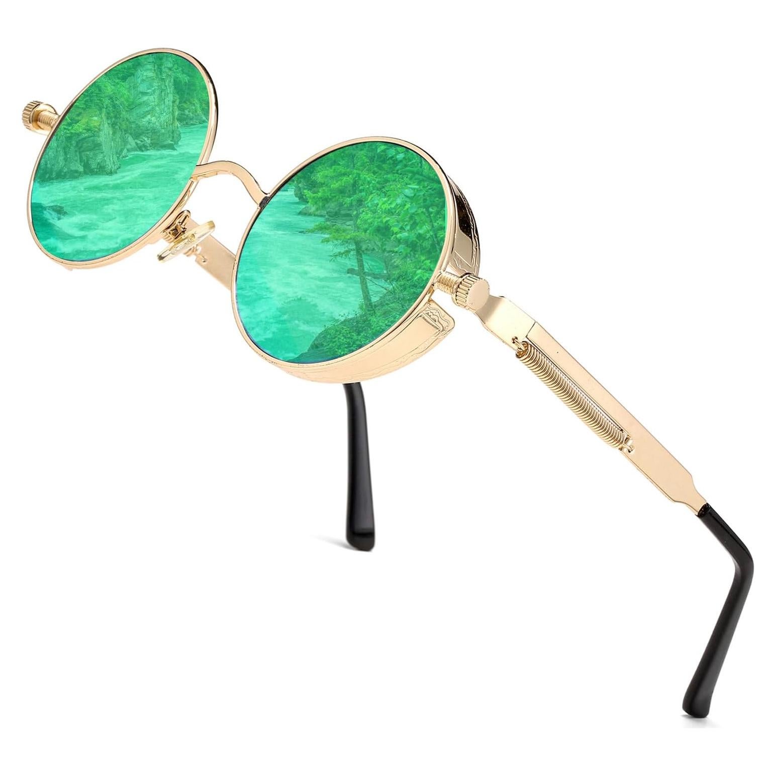 Gafas de sol redondas steampunk HJSUN10 con lentes HD