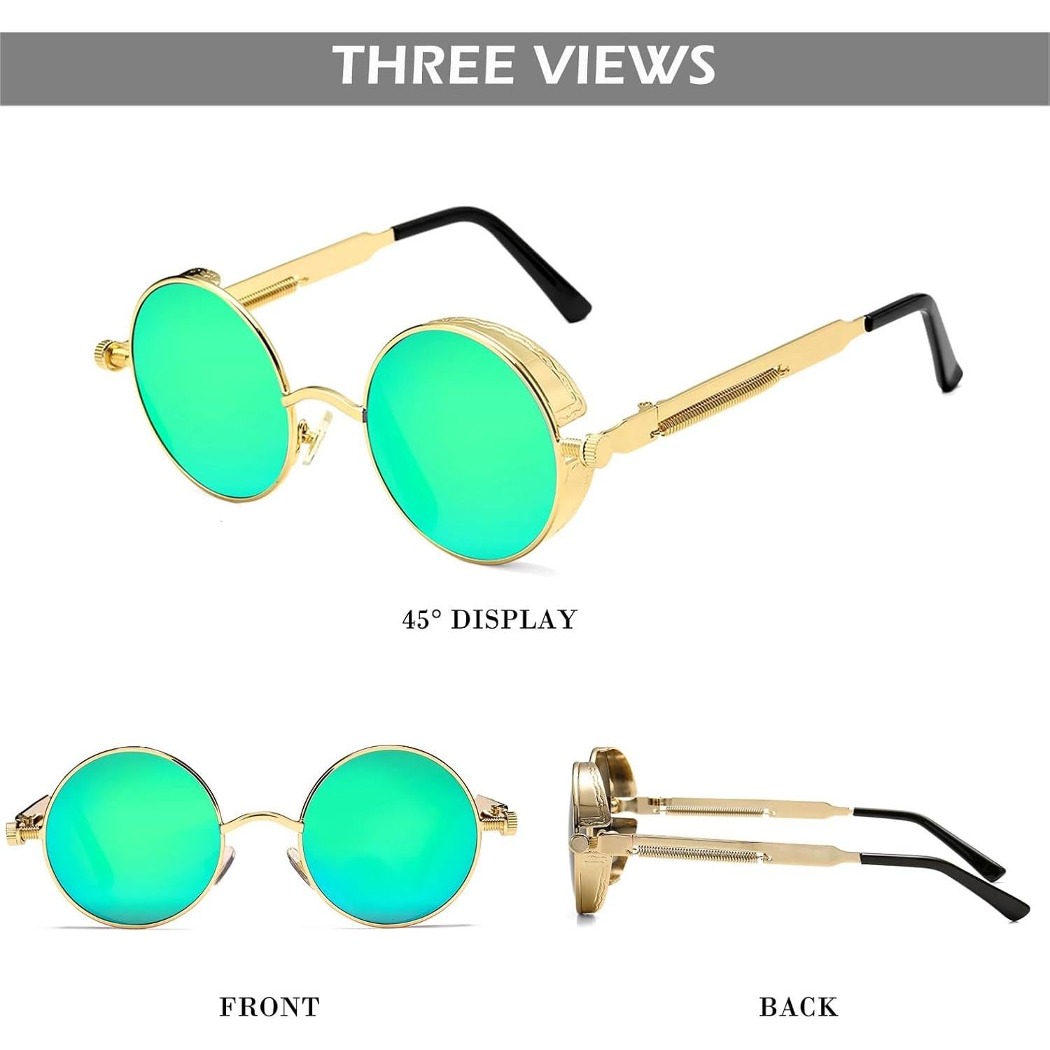 Gafas de sol redondas steampunk HJSUN10 con lentes HD