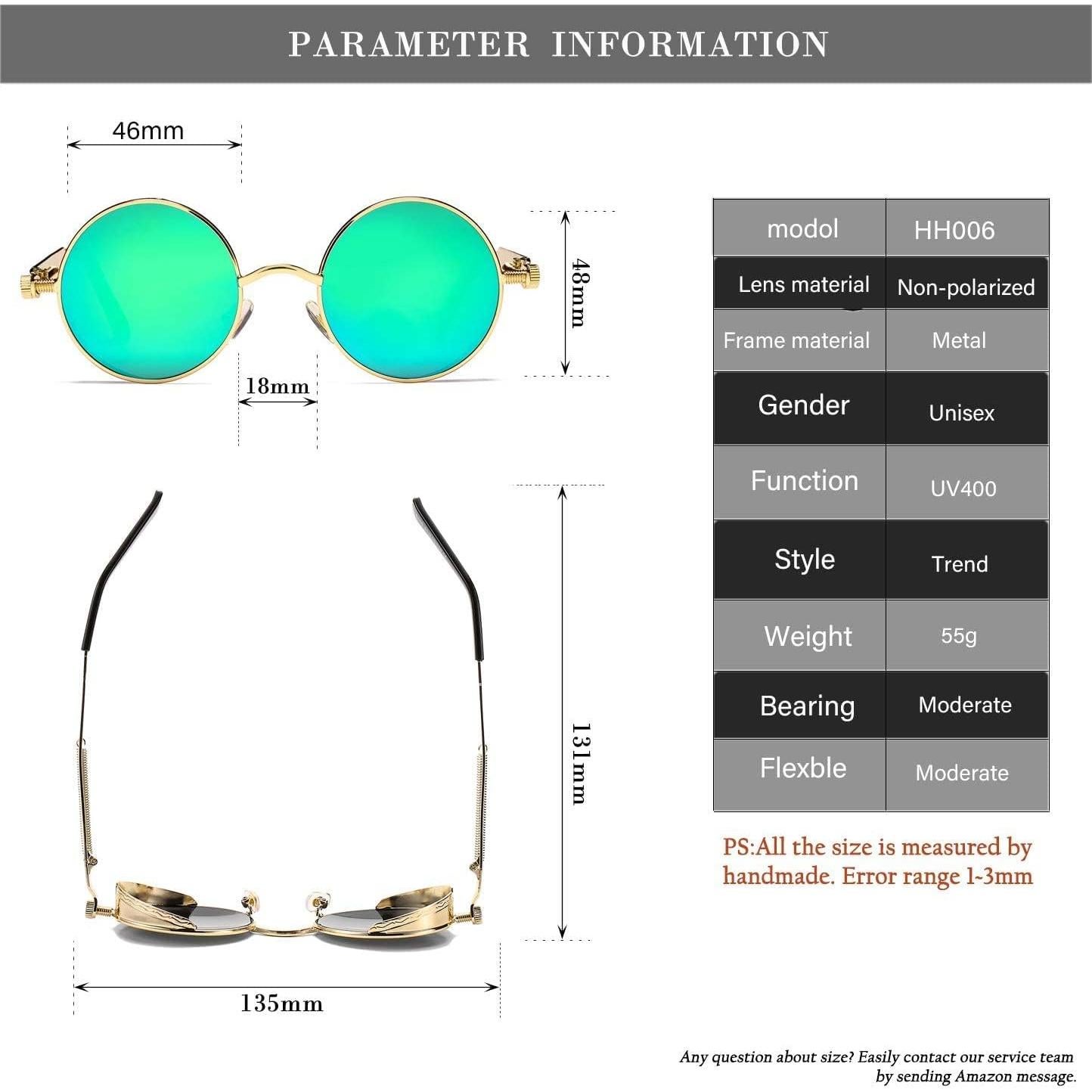 Gafas de sol redondas steampunk HJSUN10 con lentes HD