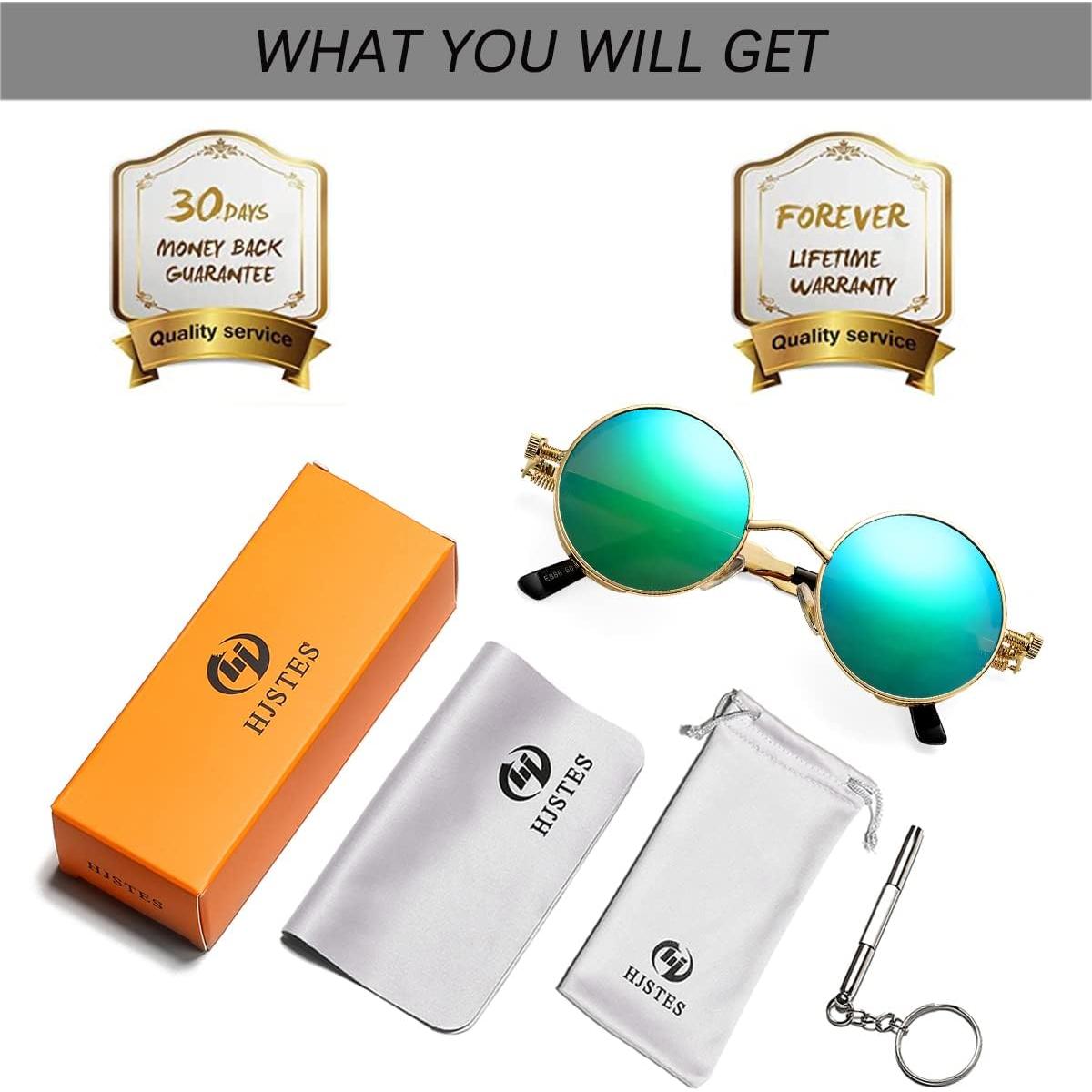 Gafas de sol redondas steampunk HJSUN10 con lentes HD