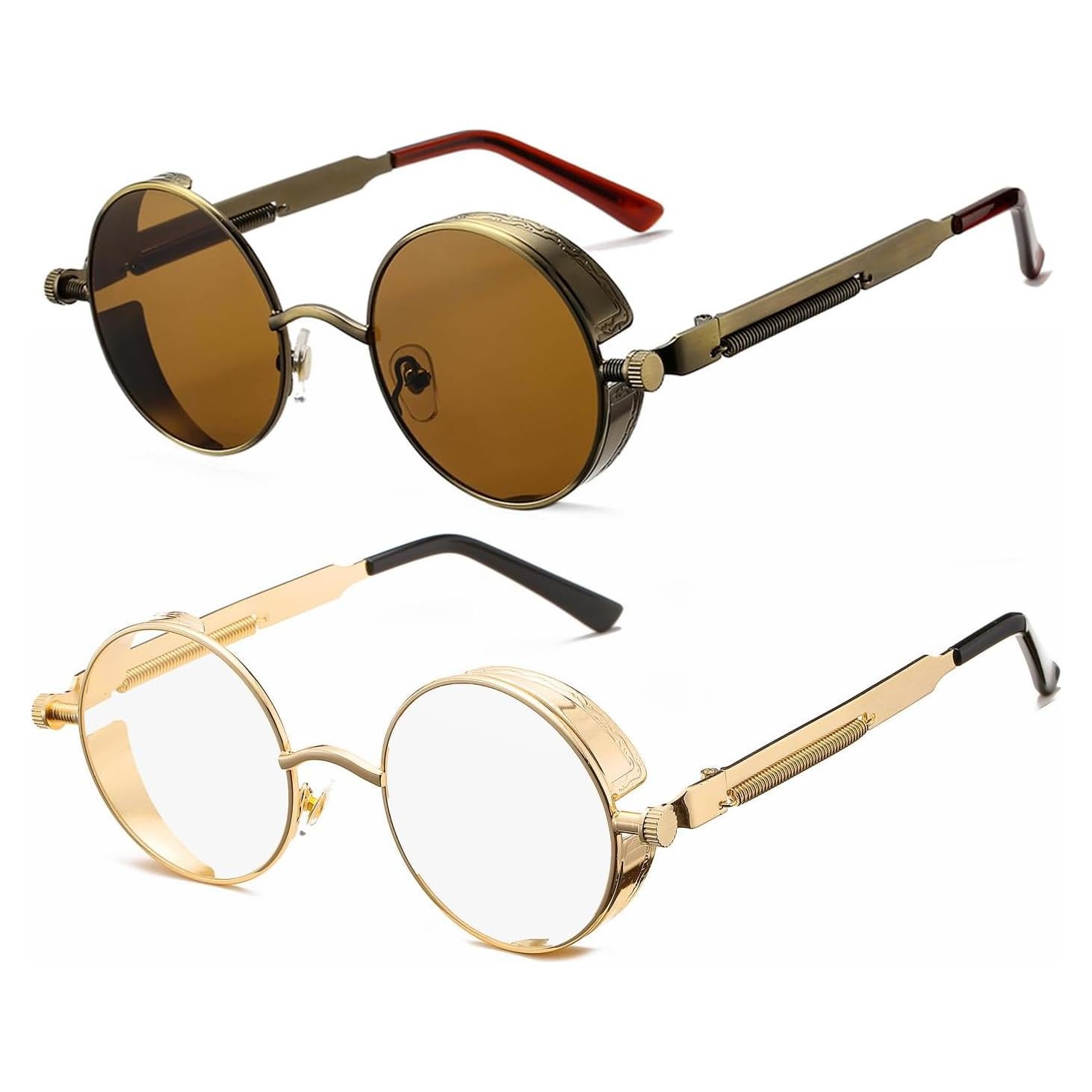 Gafas de sol redondas Steampunk HJSUN10 con lentes HD