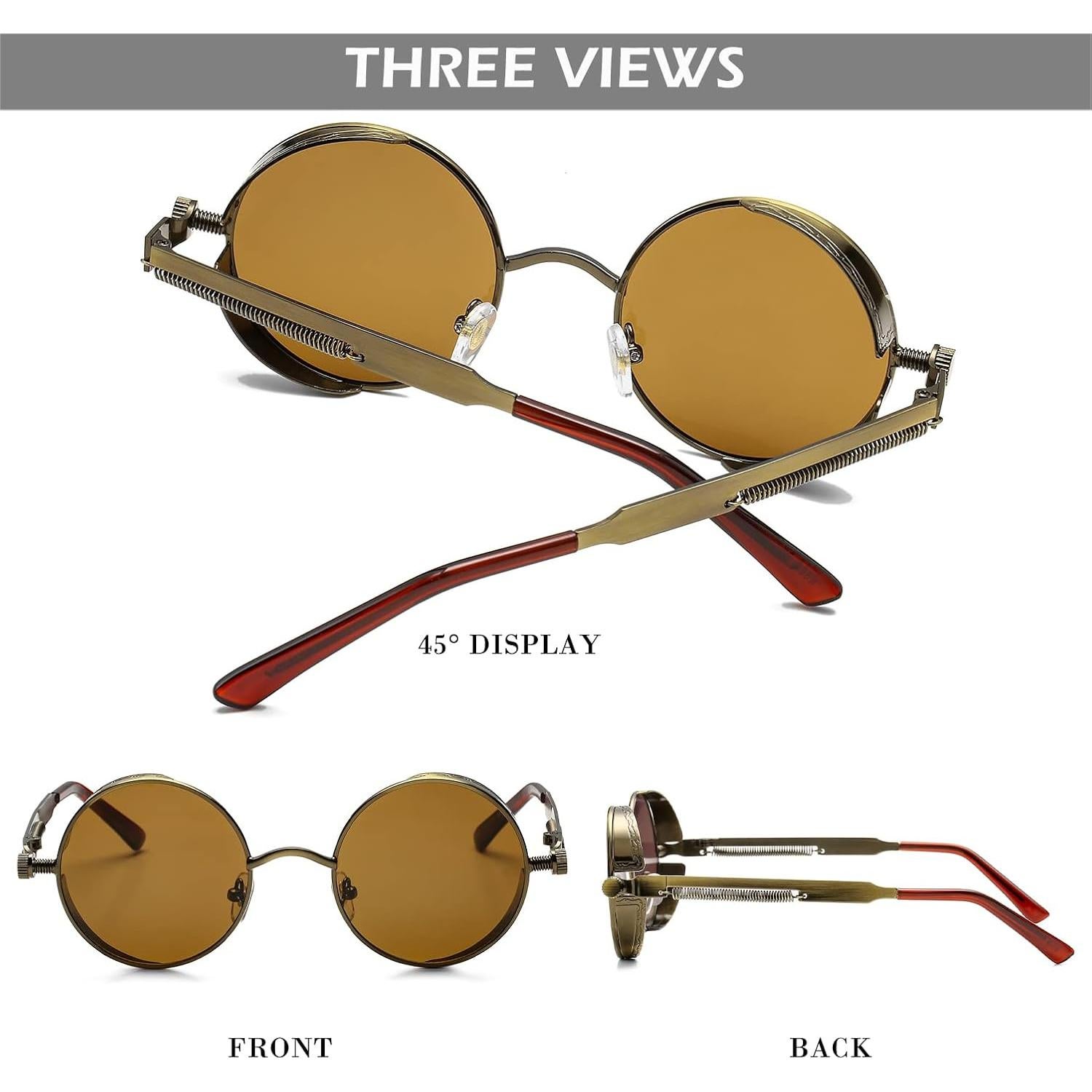 Gafas de sol redondas Steampunk HJSUN10 con lentes HD