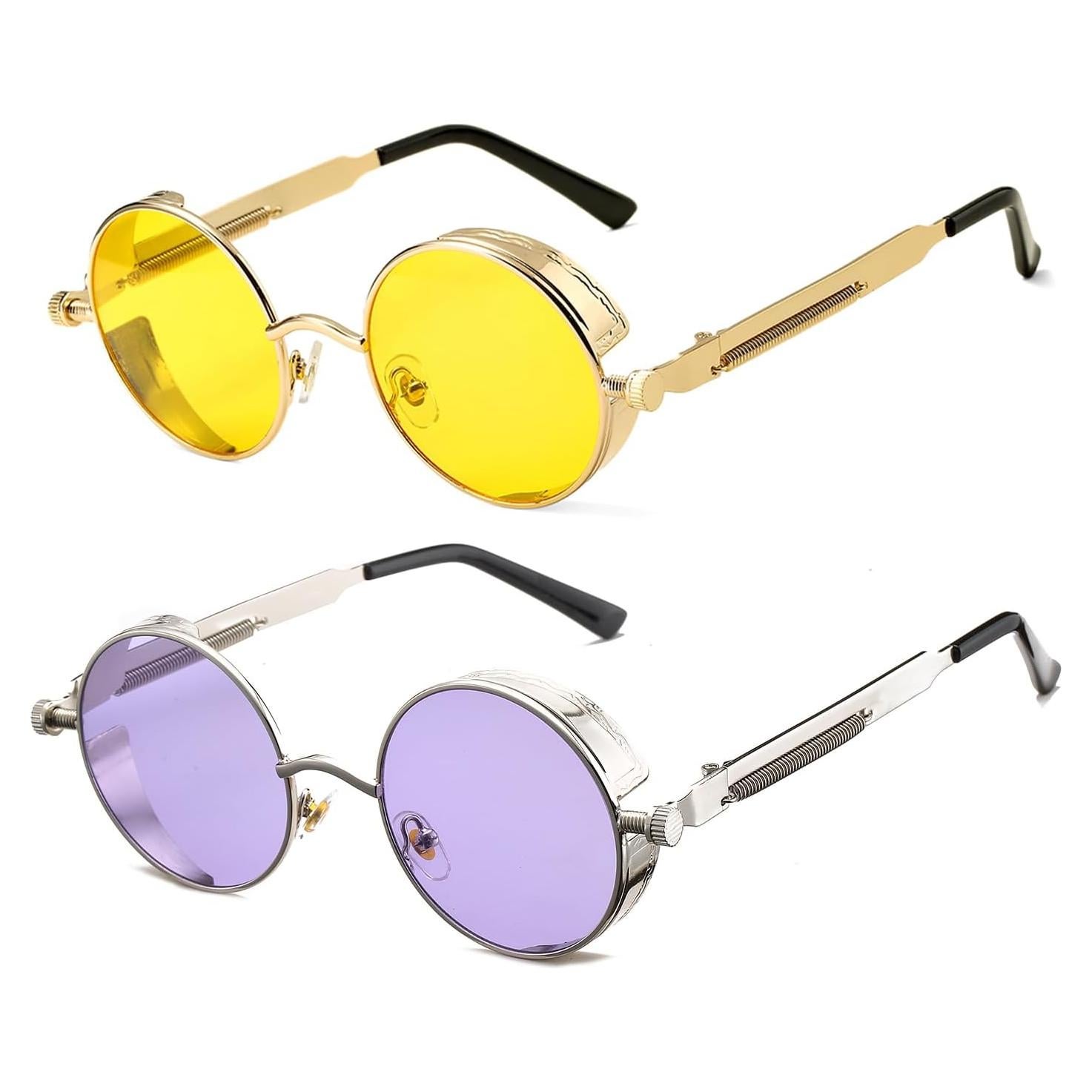 Gafas de sol redondas steampunk HJSUN10 con lentes HD