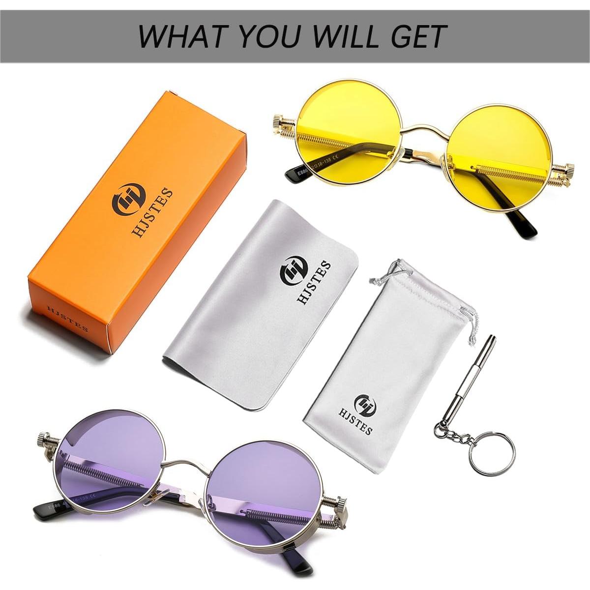 Gafas de sol redondas steampunk HJSUN10 con lentes HD