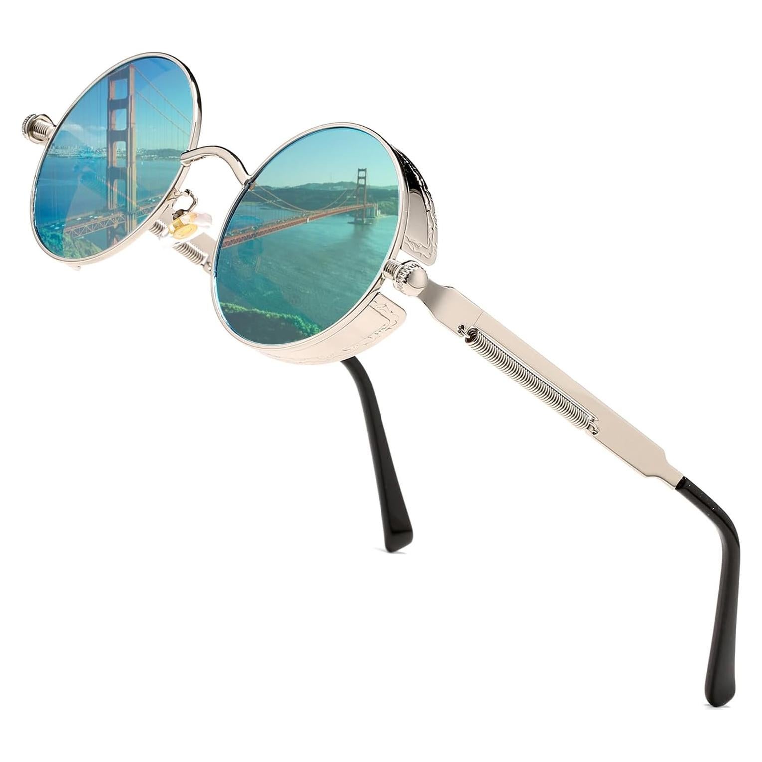 Gafas de sol redondas steampunk HJSUN10 con lentes UV400