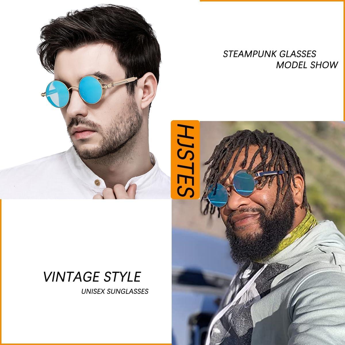 Gafas de sol redondas steampunk HJSUN10 con lentes UV400
